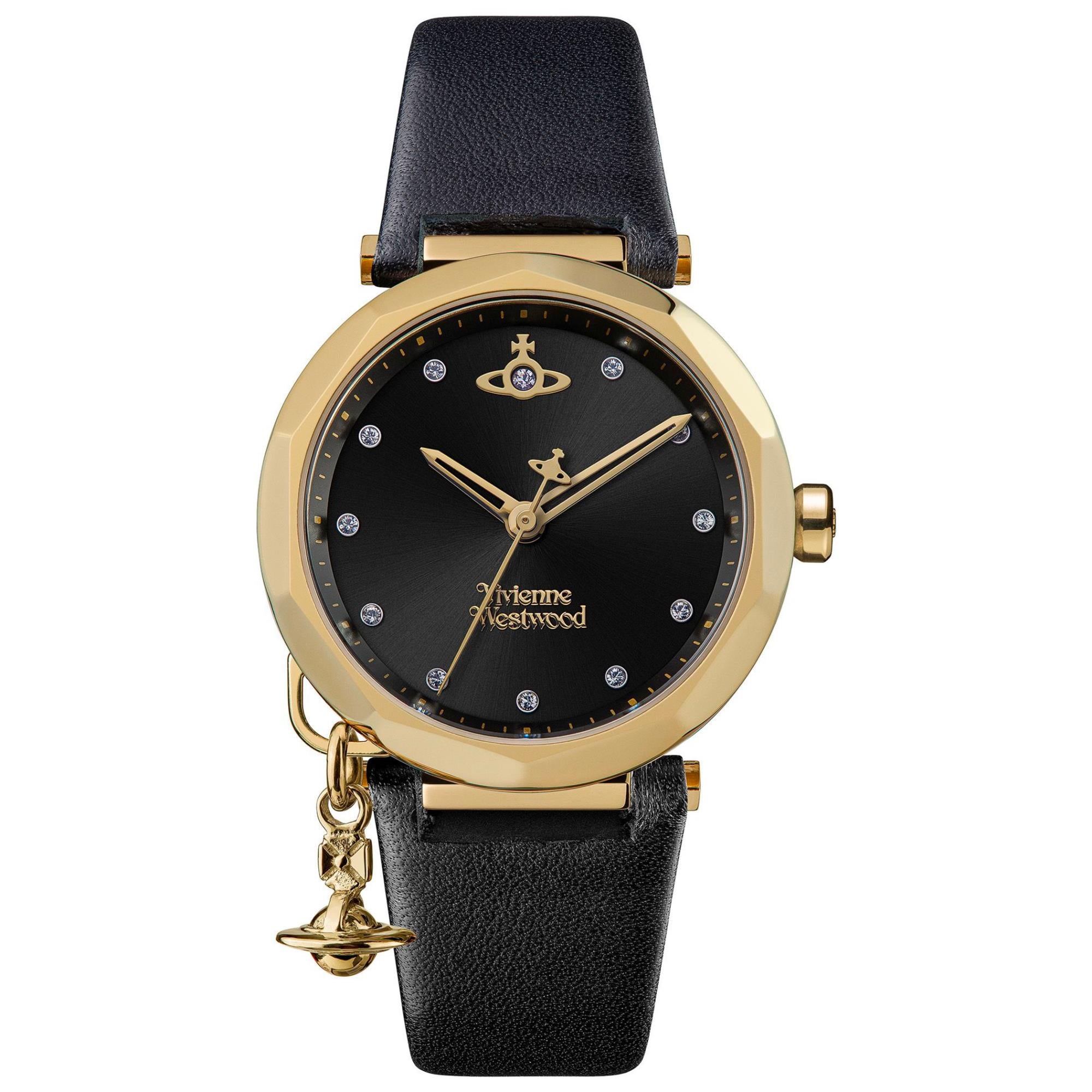 Vivienne Westwood Poplar Black Dial Black Leather Strap Ladies Watch VV246BKBK