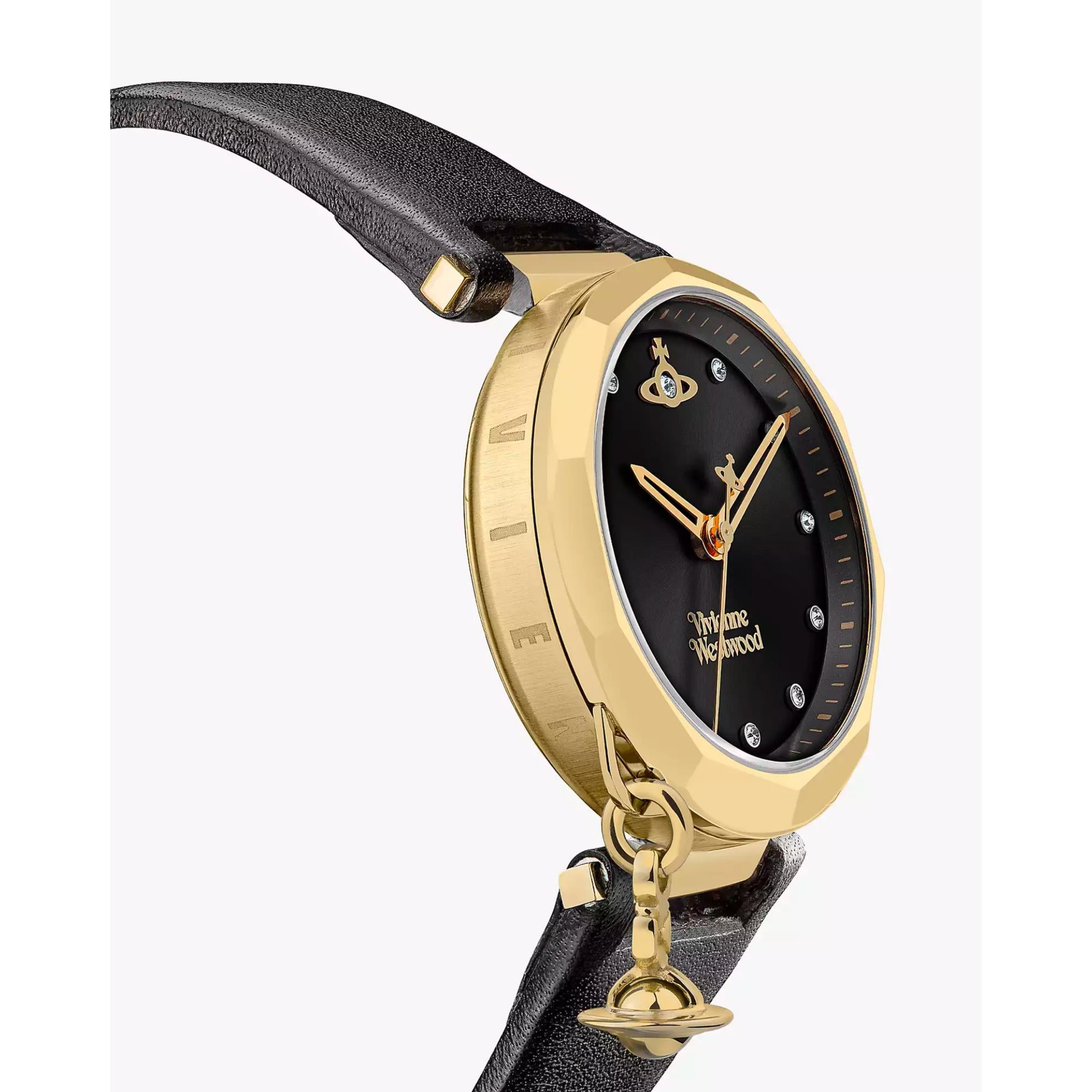 Vivienne Westwood Poplar Black Dial Black Leather Strap Ladies Watch VV246BKBK