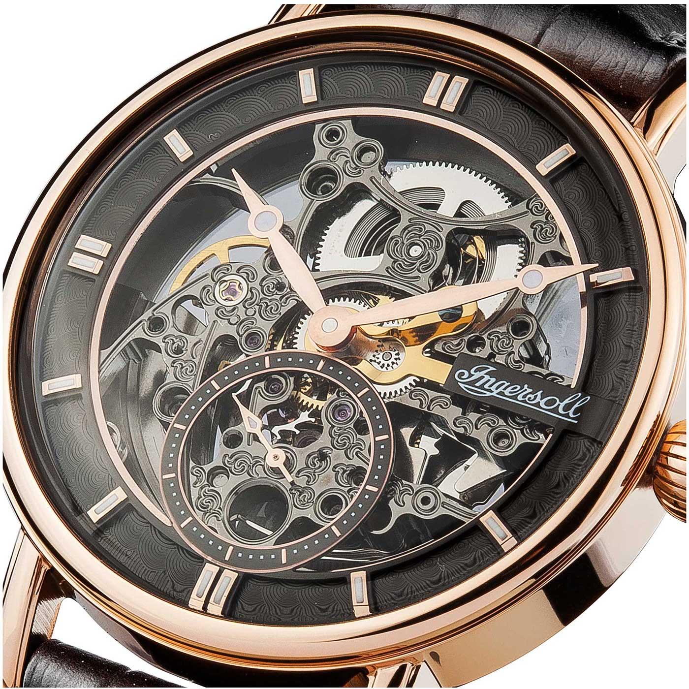 Ingersoll The Herald  Automatic Watch with a Skeleton Dial and a Black Leather Strap I00403B