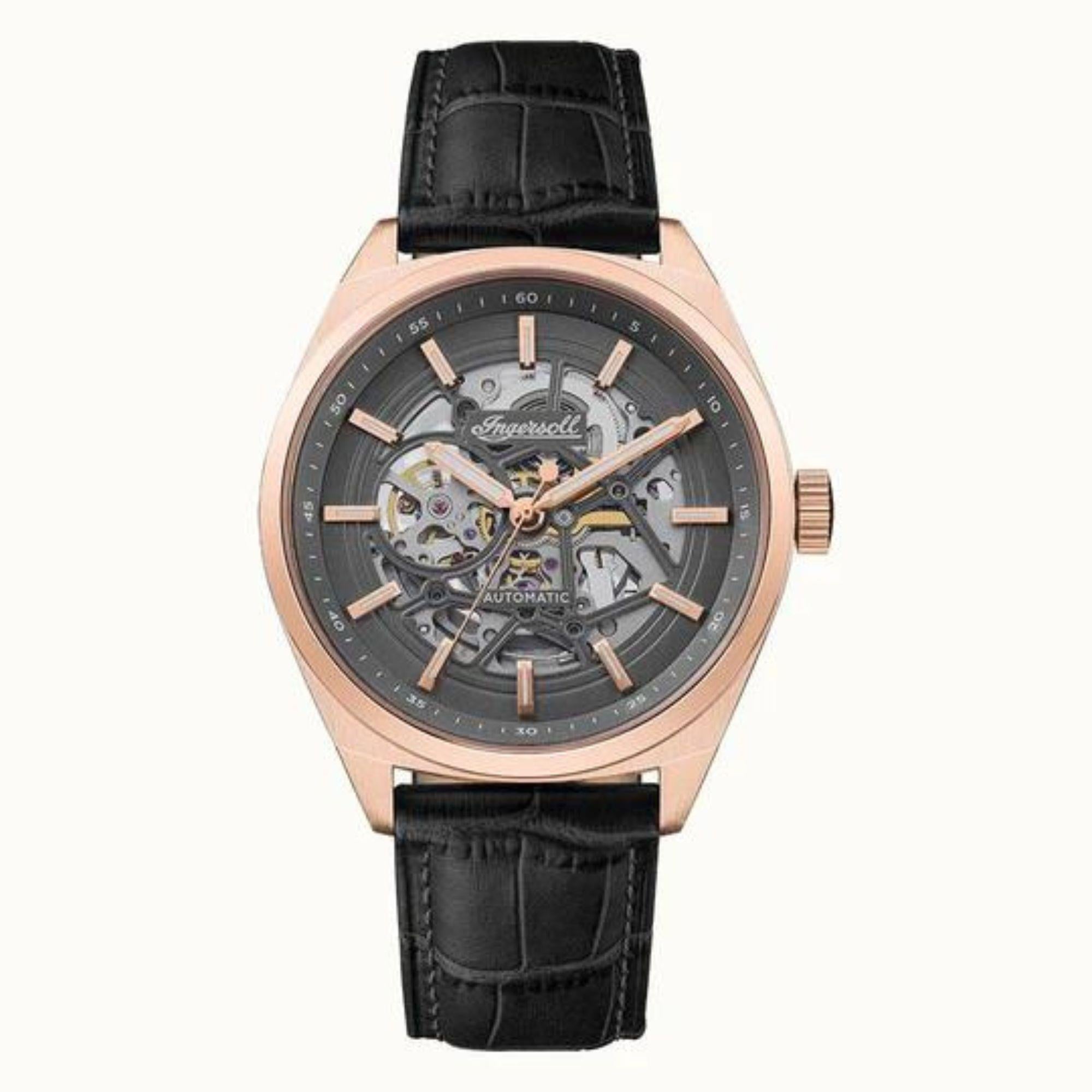 Ingersoll 1892 The Shelby Automatic Men's Watch with Grey Dial and Black Leather Strap - I12002