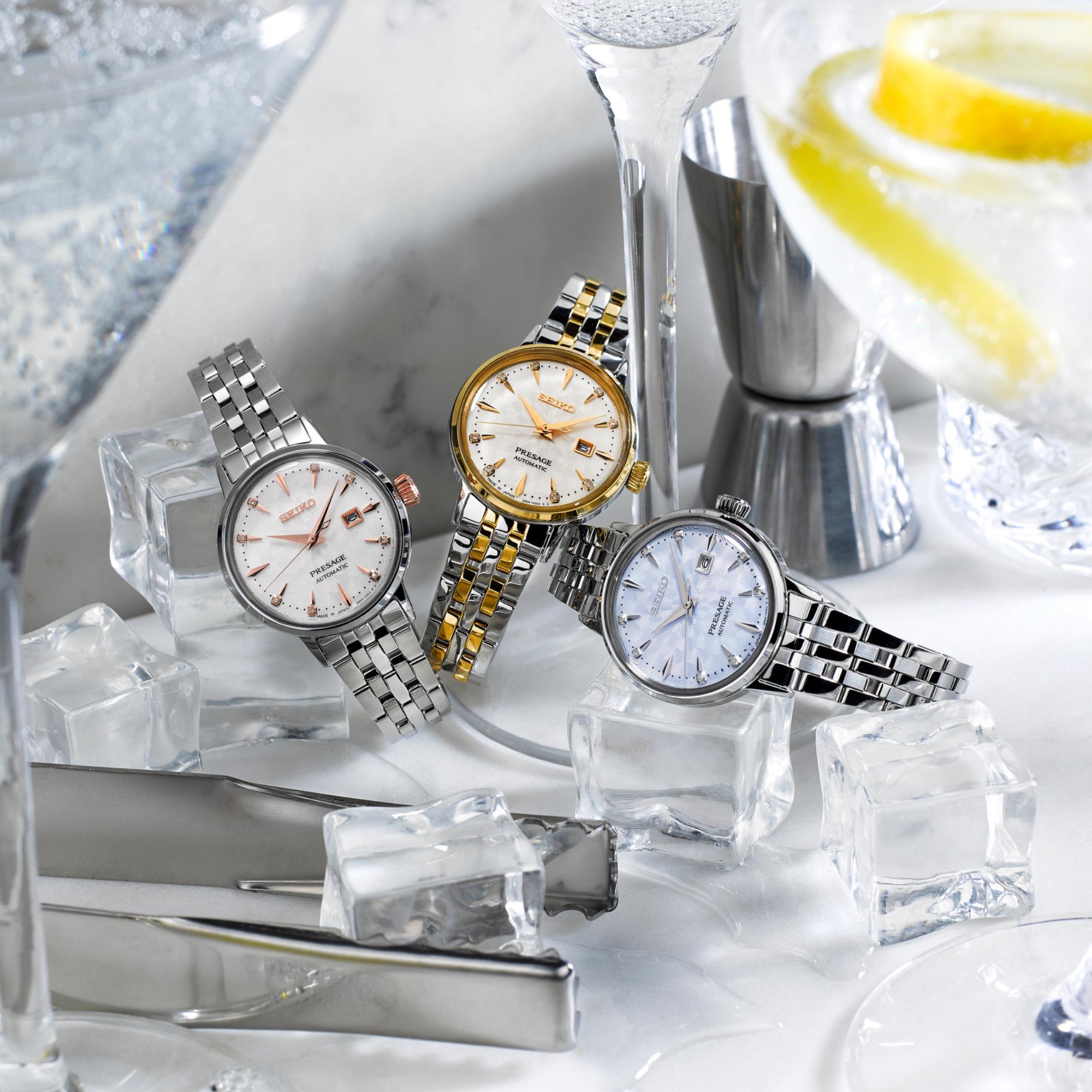 Seiko Presage Cocktail Time Skydiving Diamond Twist Automatic Blue Dial Ladies Watch SRE007J1