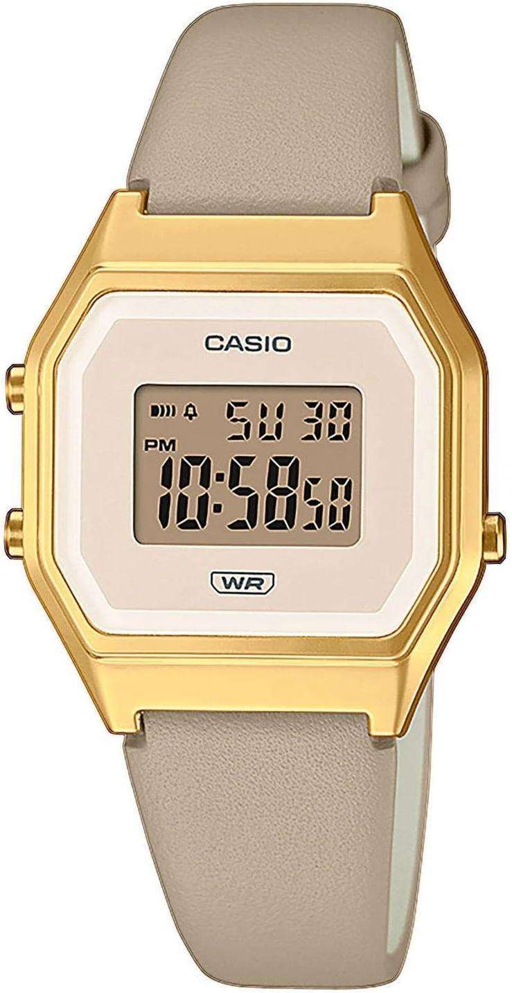 Casio Collection Vintage Digital Beige Dial Quartz Leather Strap Ladies Watch LA680WEGL-5EF