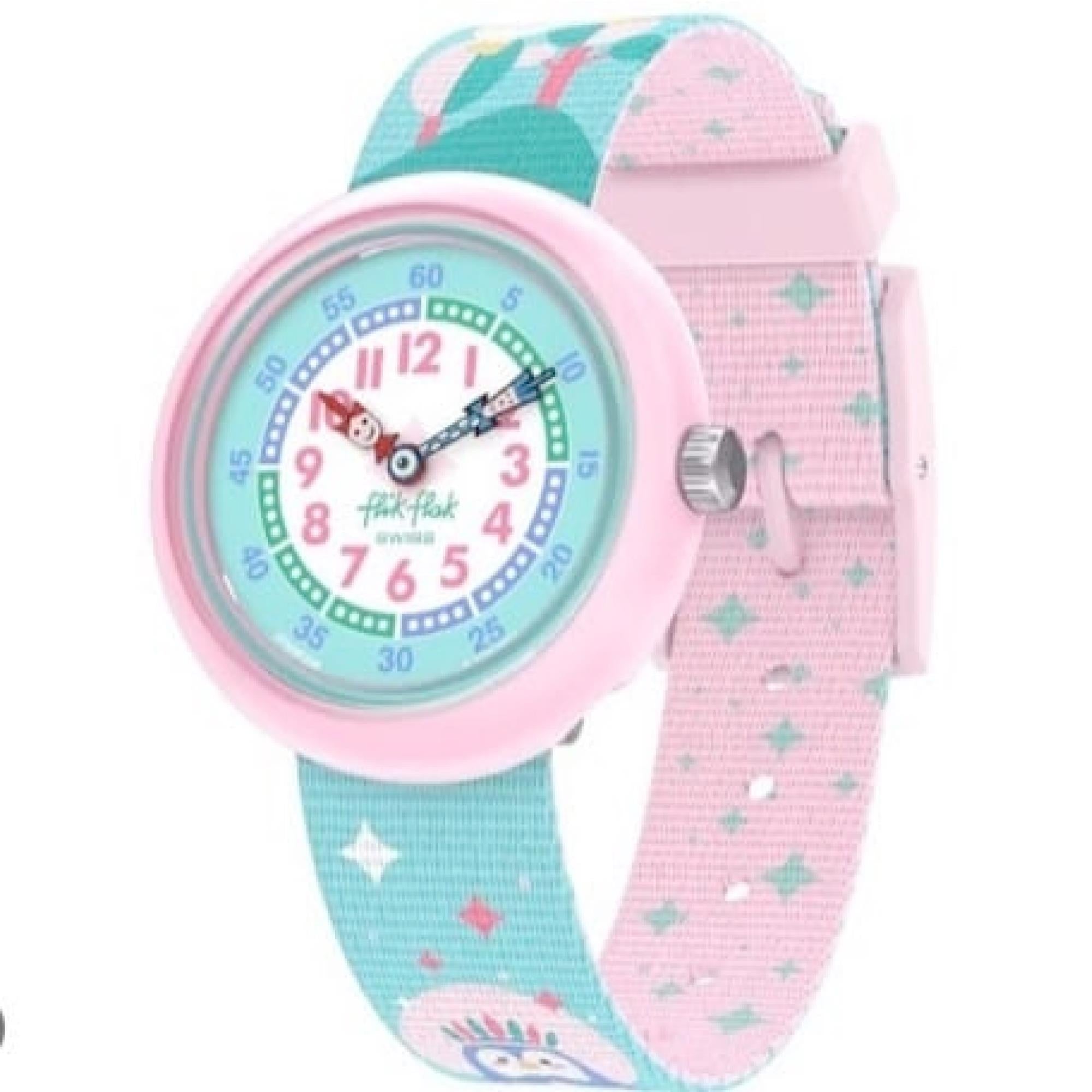Flik Flak Rainbow Dreams Blue Rainbow Fabric Strap Kids Watch FBNP194