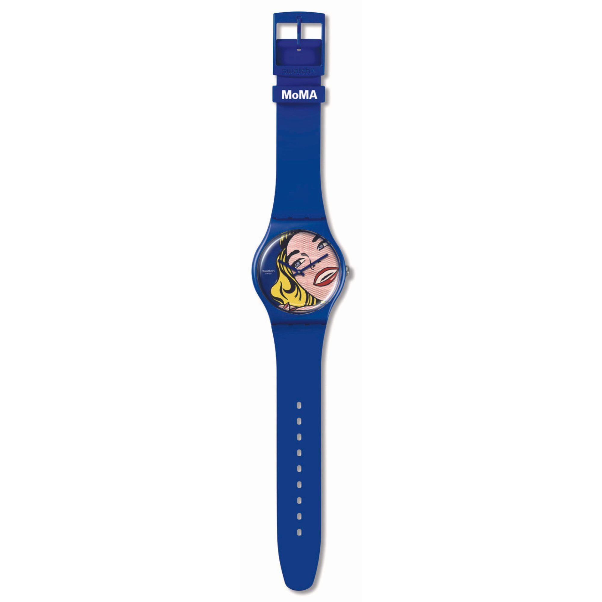 Swatch Art Journey Girl By Roy Lichtenstein Blue Silicone Strap Watch SUOZ352