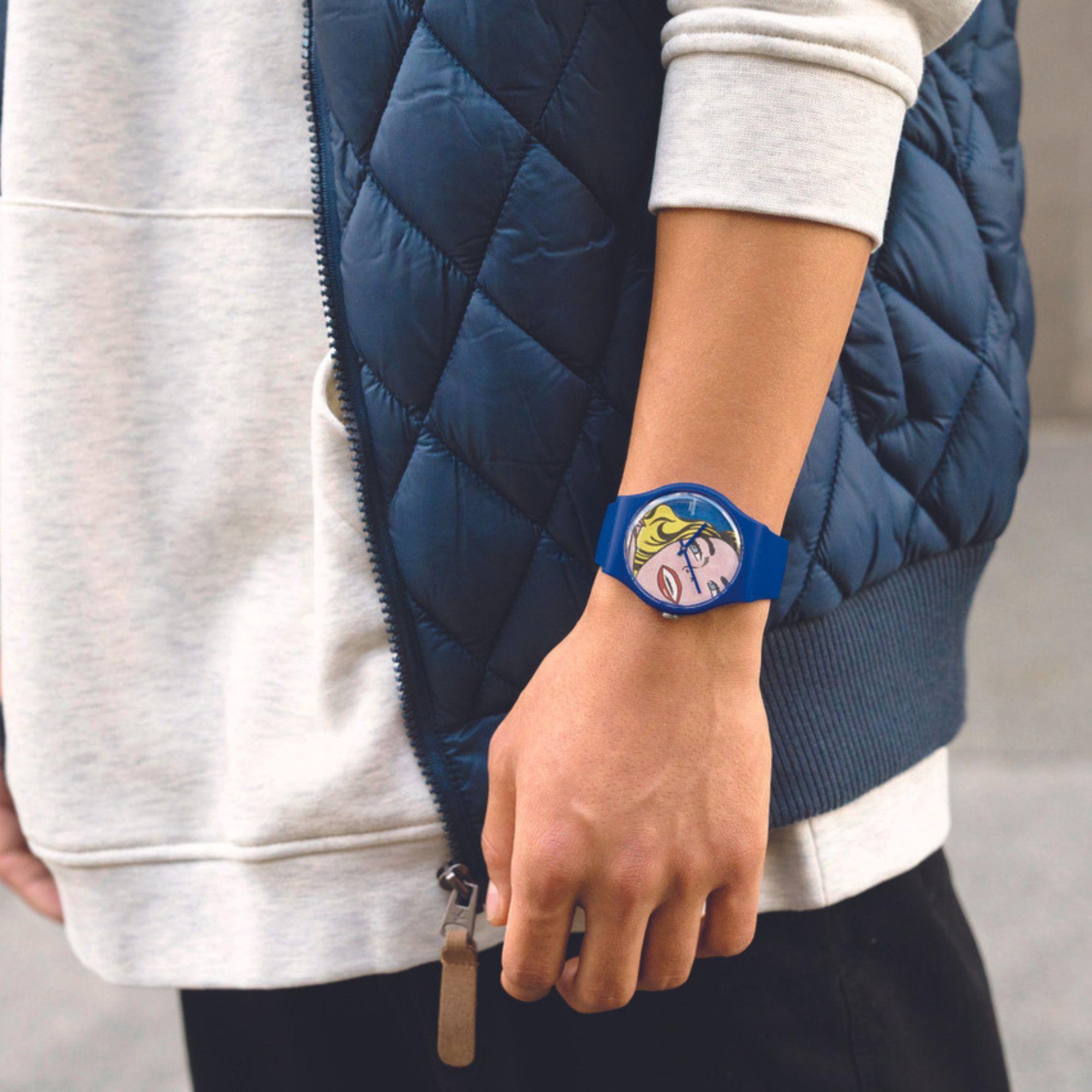 Swatch Art Journey Girl By Roy Lichtenstein Blue Silicone Strap Watch SUOZ352