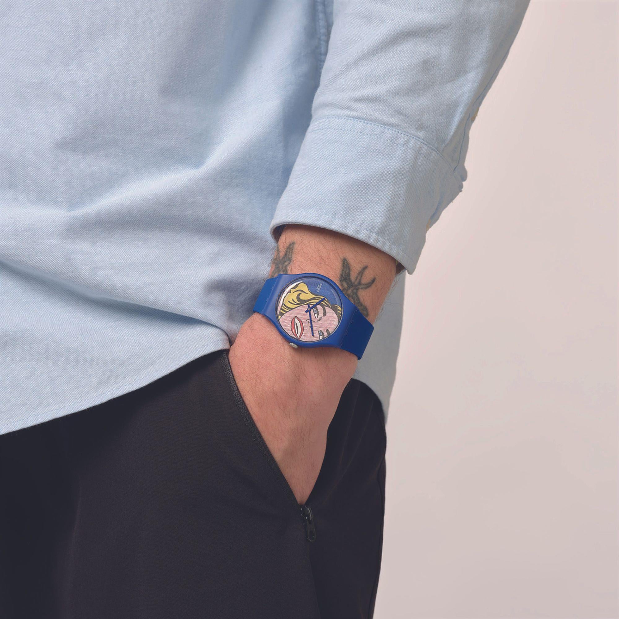 Swatch Art Journey Girl By Roy Lichtenstein Blue Silicone Strap Watch SUOZ352