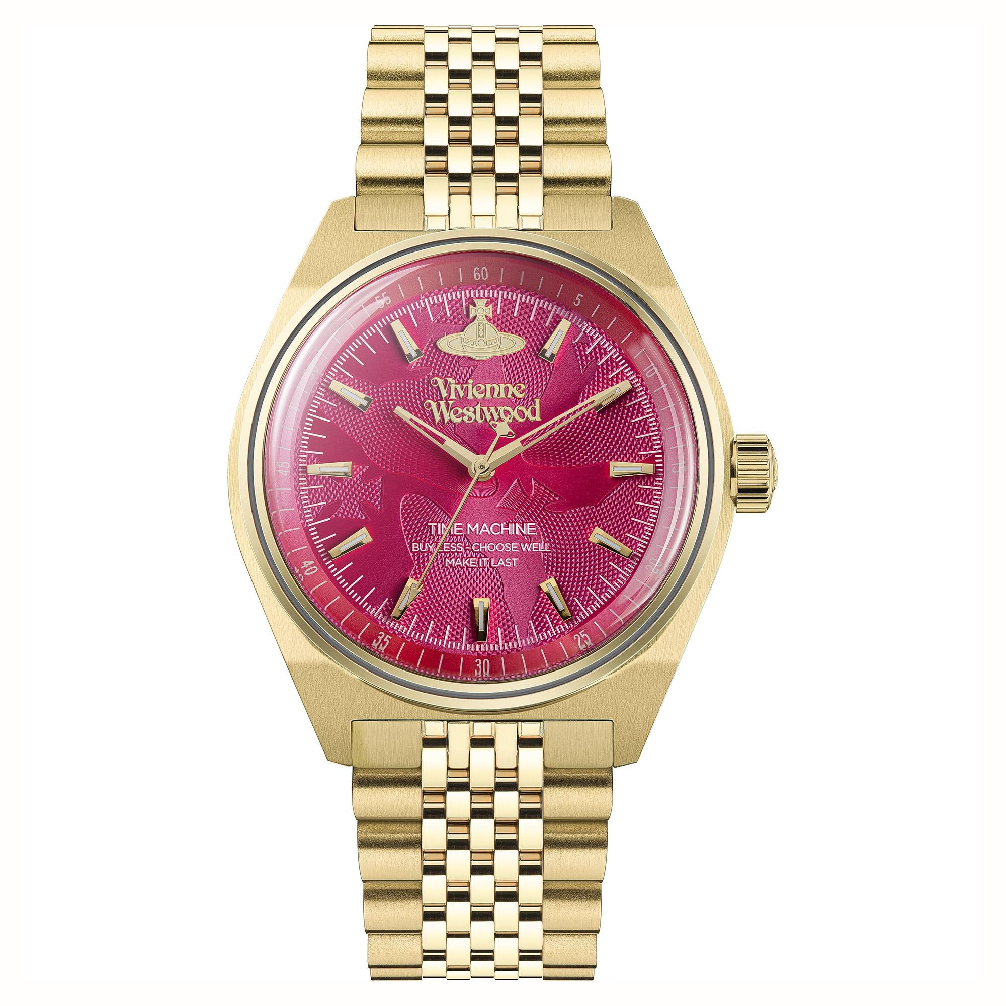 Vivienne Westwood Lady Sydenham Pink Dial Gold PVD Stainless Steel Bracelet Ladies Watch VV251RRGD
