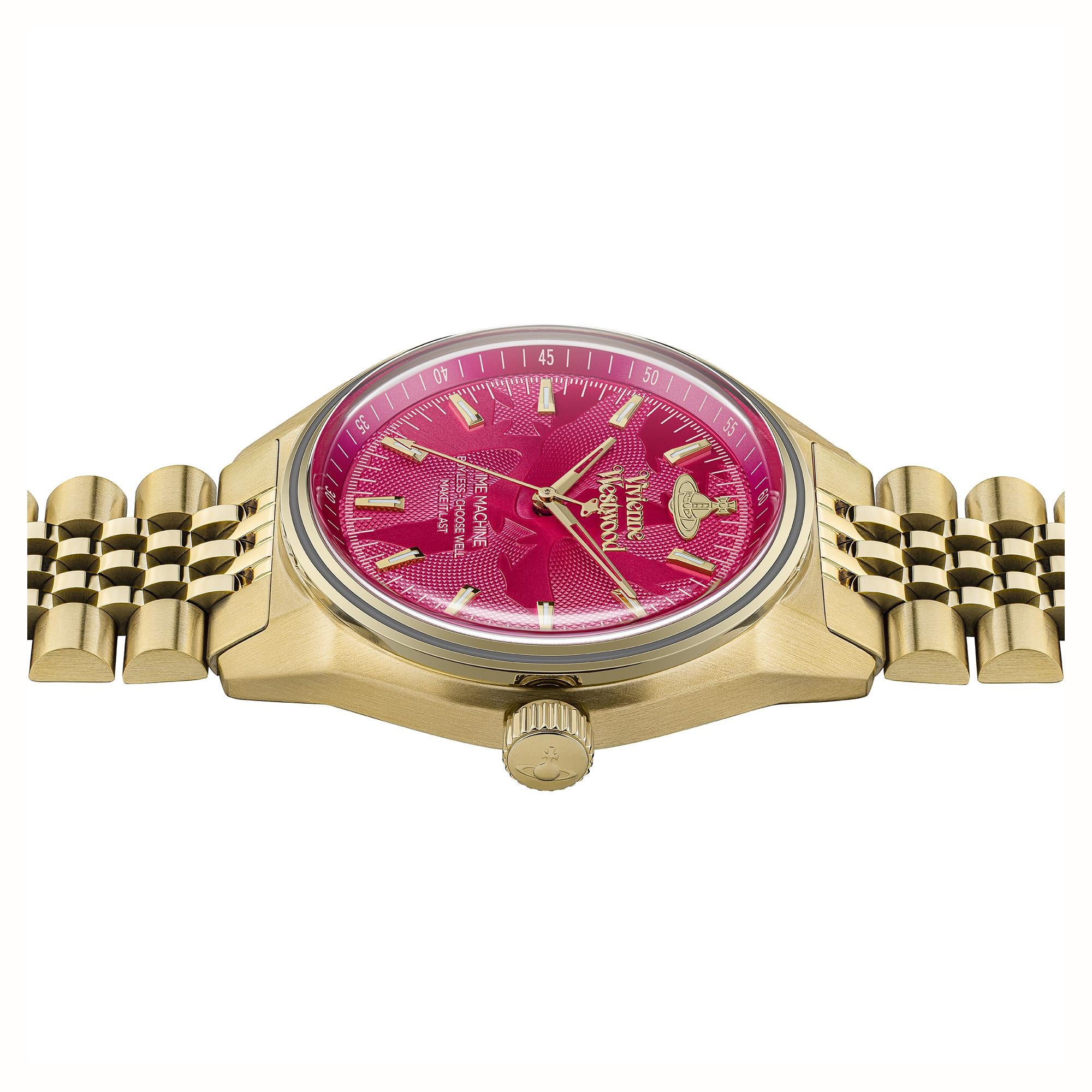 Vivienne Westwood Lady Sydenham Pink Dial Gold PVD Stainless Steel Bracelet Ladies Watch VV251RRGD
