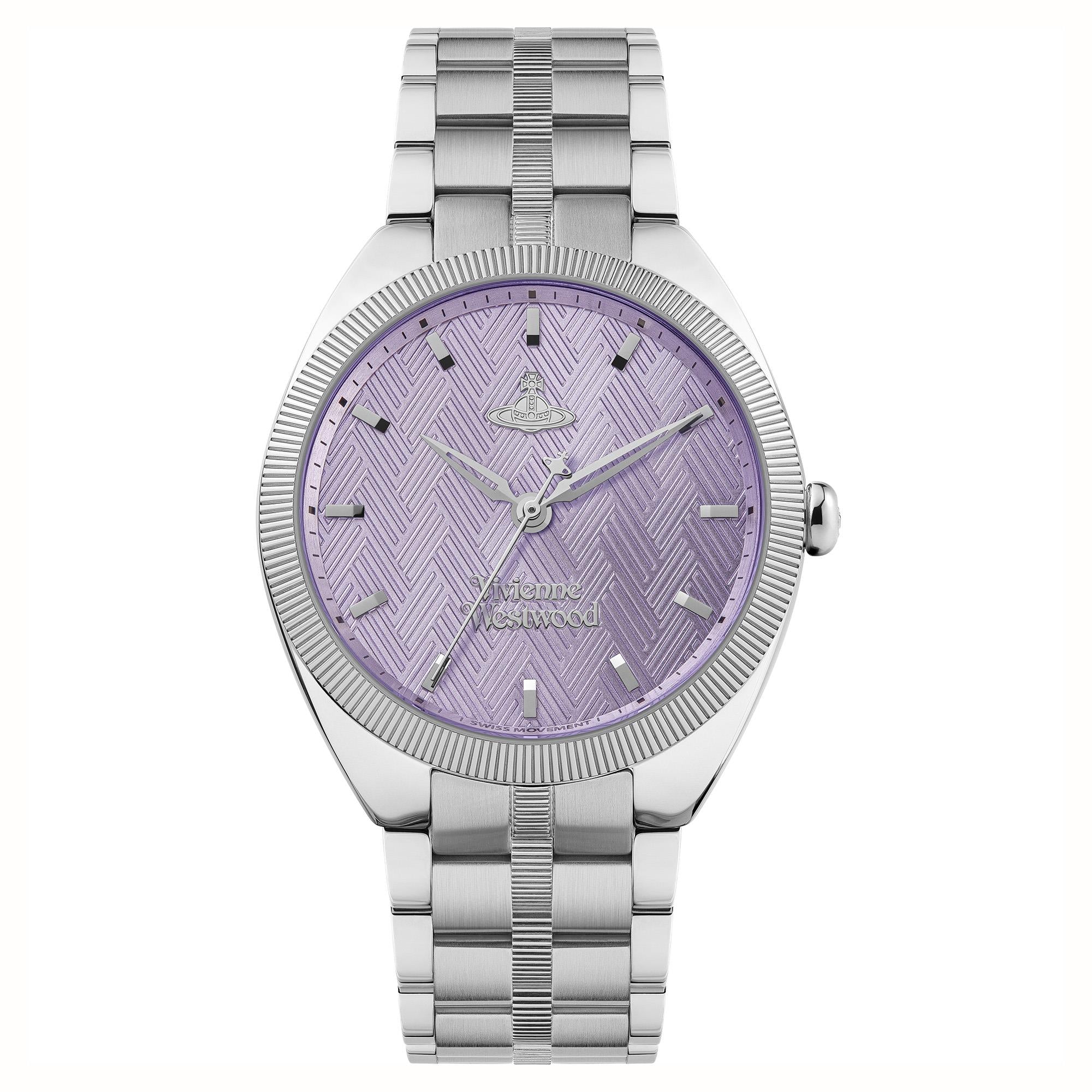 Vivienne Westwood The Mews Purple Dial Stainless Steel Bracelet Ladies Watch VV281PPSL