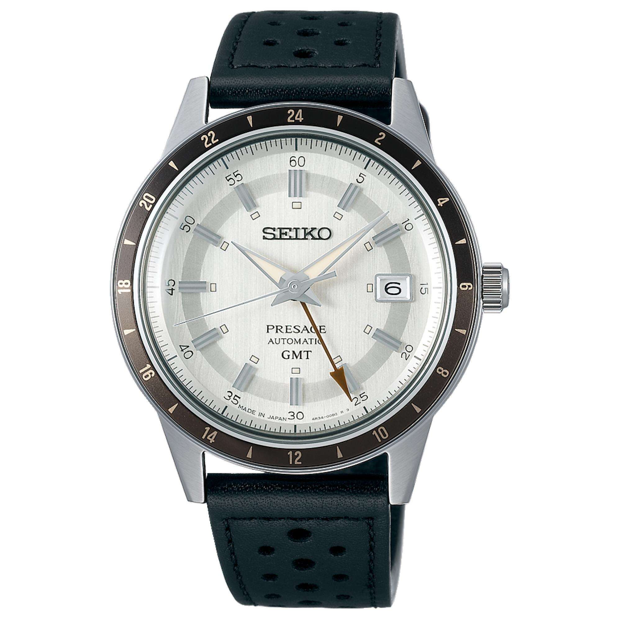 Seiko Presage Stone Style 60s Road Trip GMT Automatic Silver Dial Men's Watch Watch SSK011J1