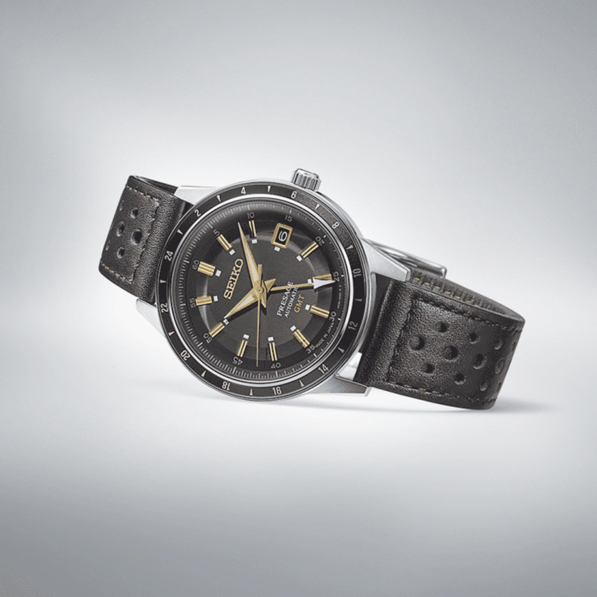 Seiko Presage ‘Fume’ Style 60s Road Trip GMT Automatic Brown Dial Men's Watch SSK013J1