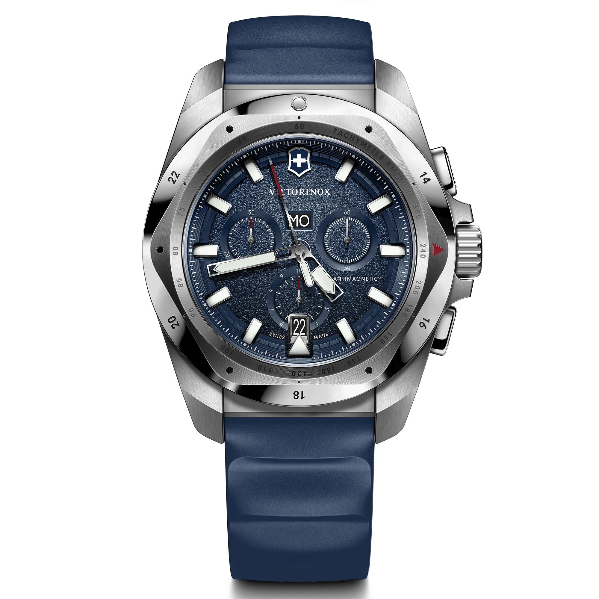 Victorinox I.N.O.X Chrono Quartz Blue Dial Blue Rubber Strap Men's Watch 241984