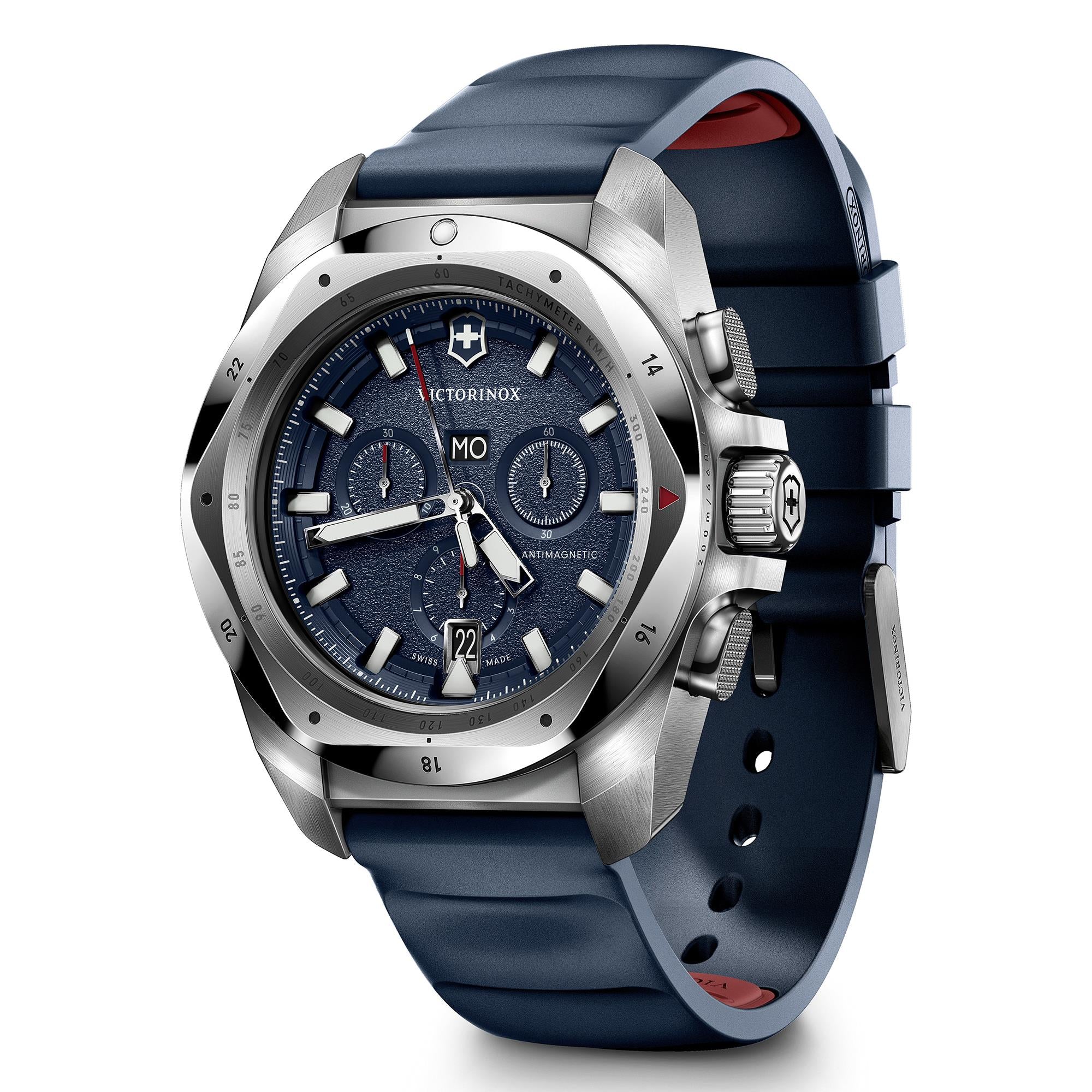 Victorinox I.N.O.X Chrono Quartz Blue Dial Blue Rubber Strap Men's Watch 241984