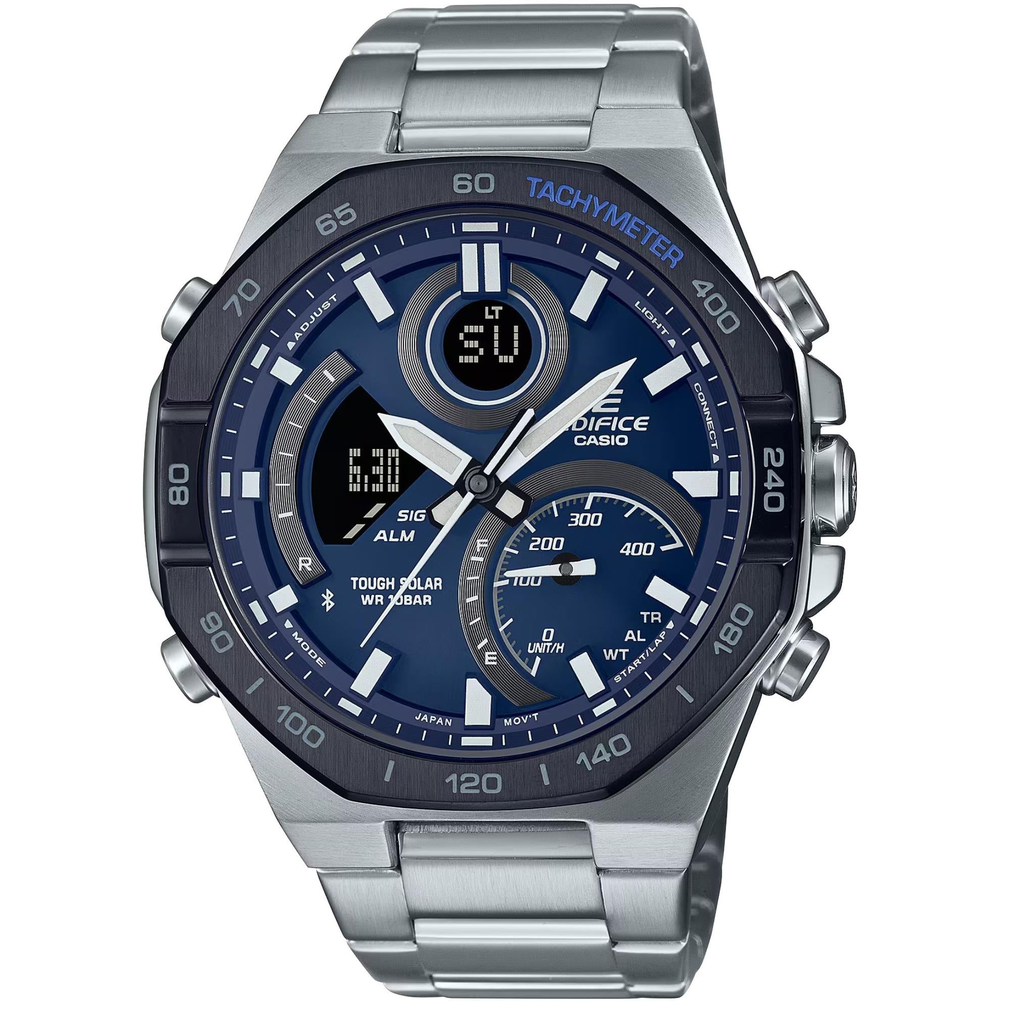 Casio Edifice Solar Powered Blue Dial Steel Strap Men's Watch ECB-950DB-2AEF