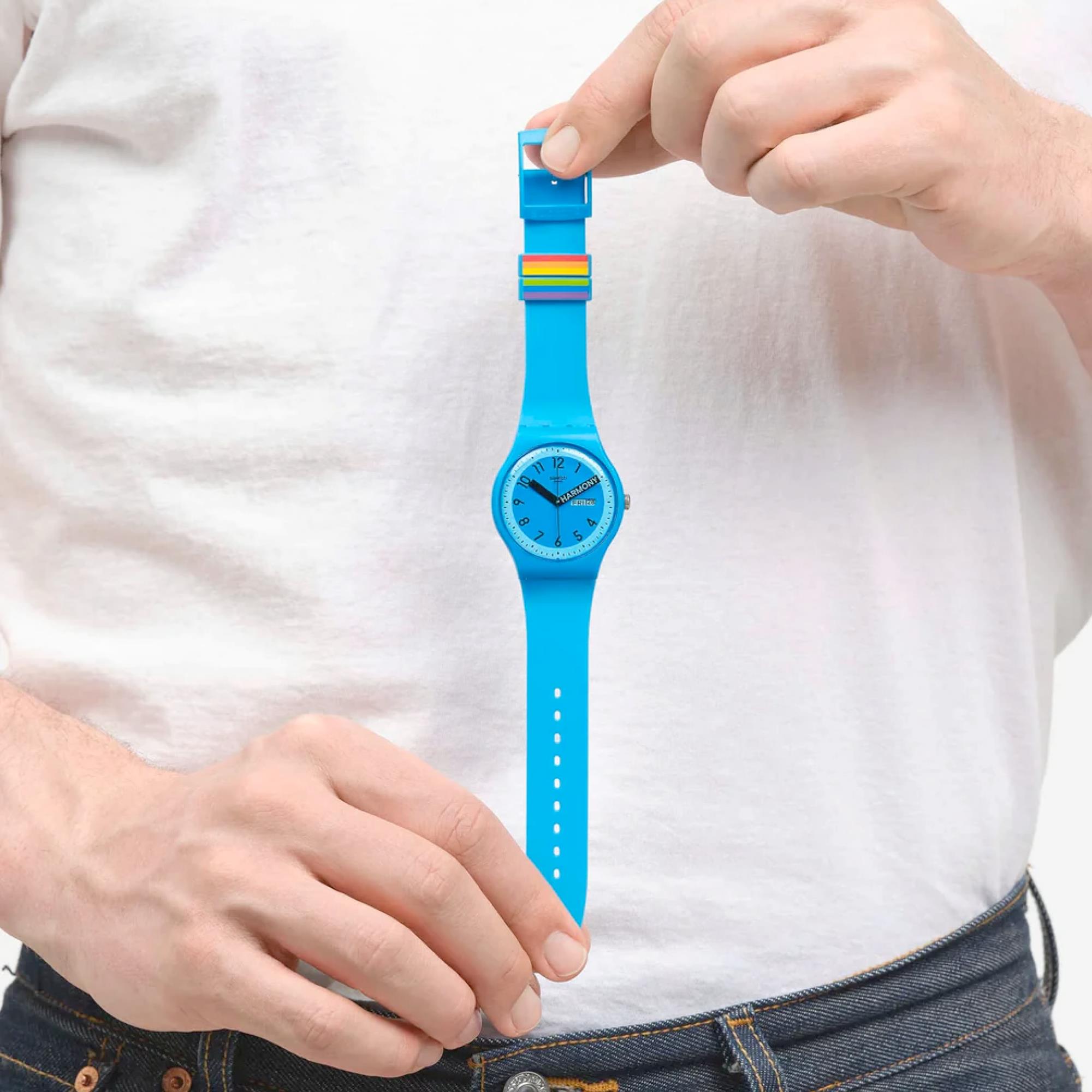 Swatch Pride 'Proudly Blue' Quartz Blue Dial Watch SO29S702