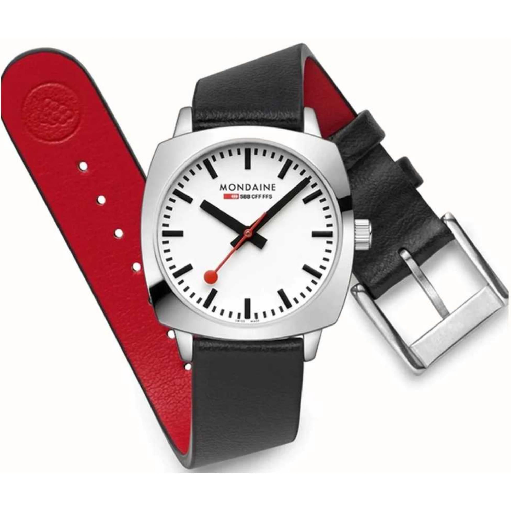 Mondaine Petite Cushion Square Leather Strap White Dial Ladies Watch MSL.31110.LBV
