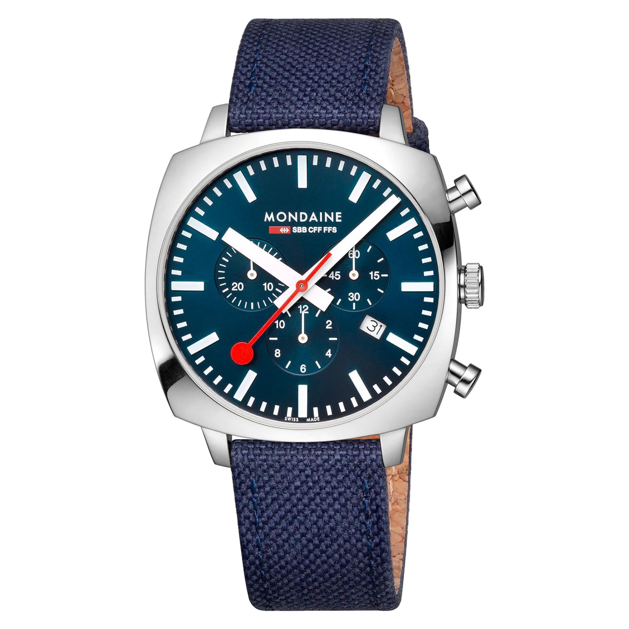 Mondaine Petite Cushion Square Blue Dial Textile Strap Unisex Watch MSL.41440.LD.SET