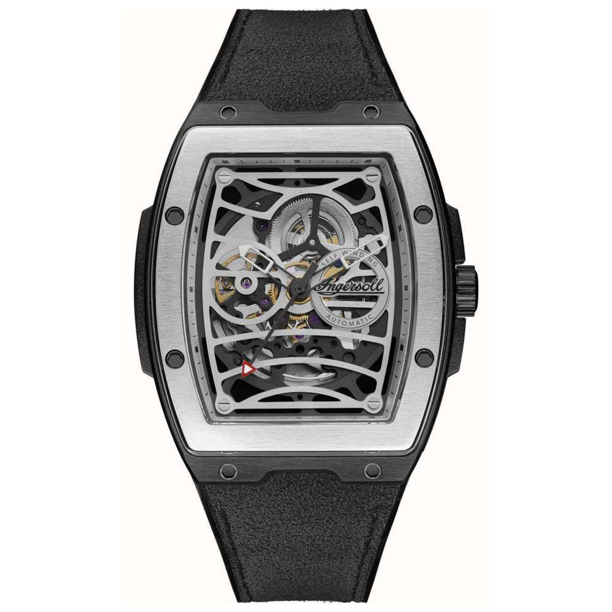 Ingersoll The Challenger 1892 Automatic Men's Watch Silver Dial Black PU Alcantara Strap I12306