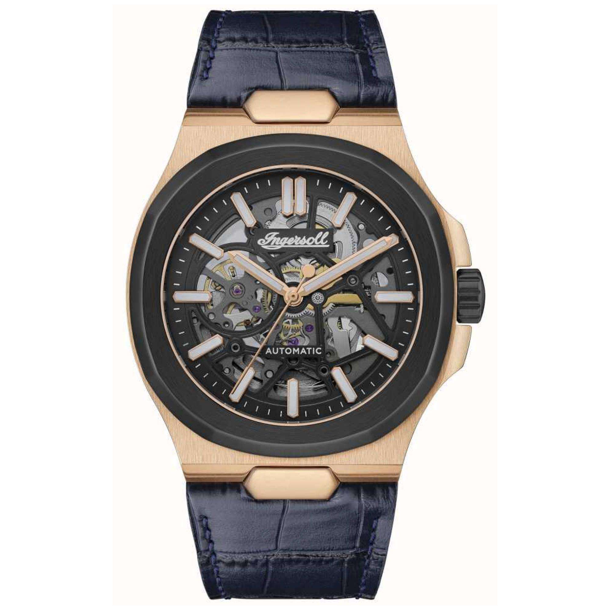 Ingersoll The Catalina 1892 Automatic Black Dial Blue Leather Strap Men's Watch I12506