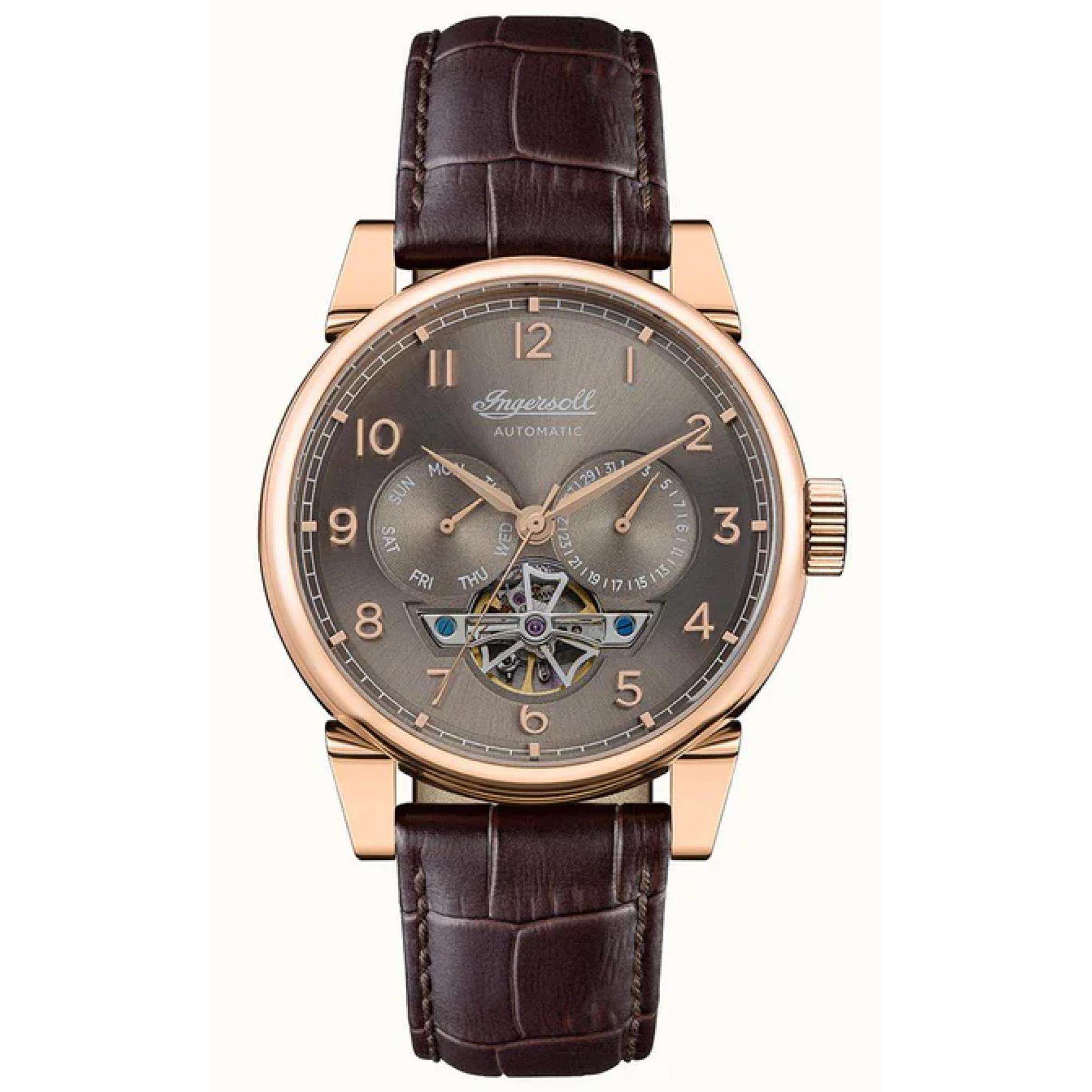 Ingersoll The Swing 1892 Gents Automatic Watch Grey Sunray Dial Brown Leather Strap I12701