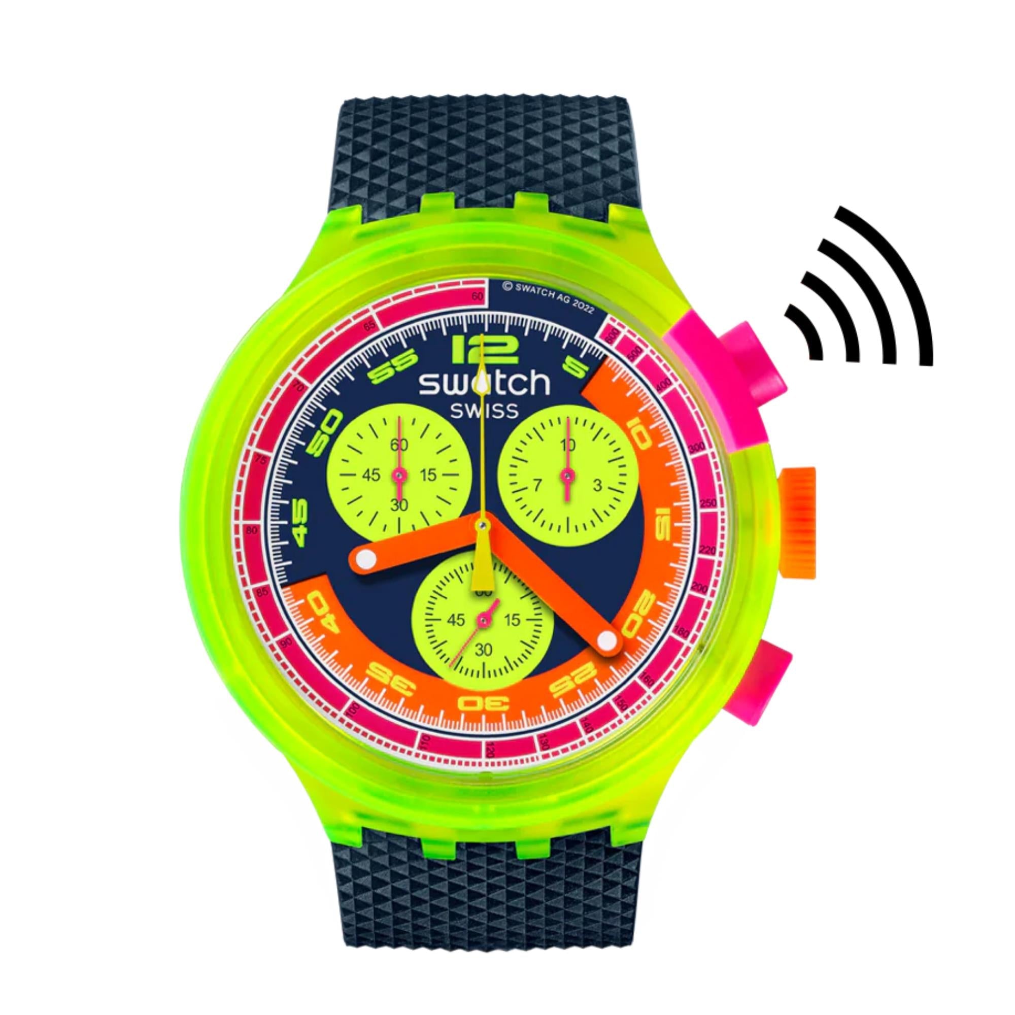 Swatch Swatch Neon SWATCH NEON TO THE MAX PAY! Quartz Blue Dial Silicone Strap Men's Watch SB06J101-5300
