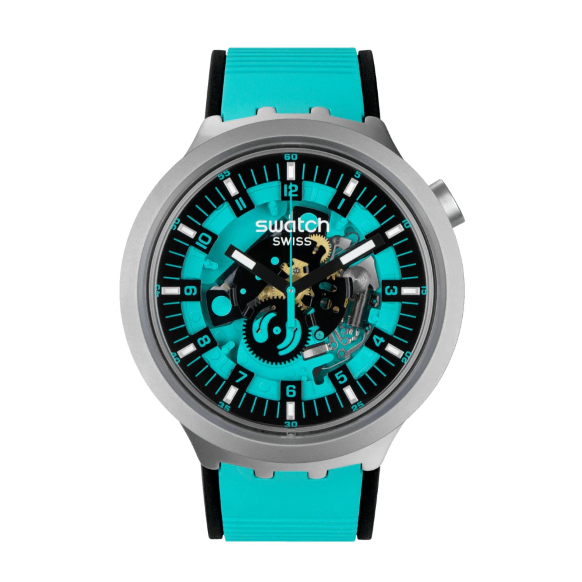 Swatch Big Bold Irony Mint Trim Quartz Turquoise Dial Turquoise Rubber Strap Unisex Watch SB07S111