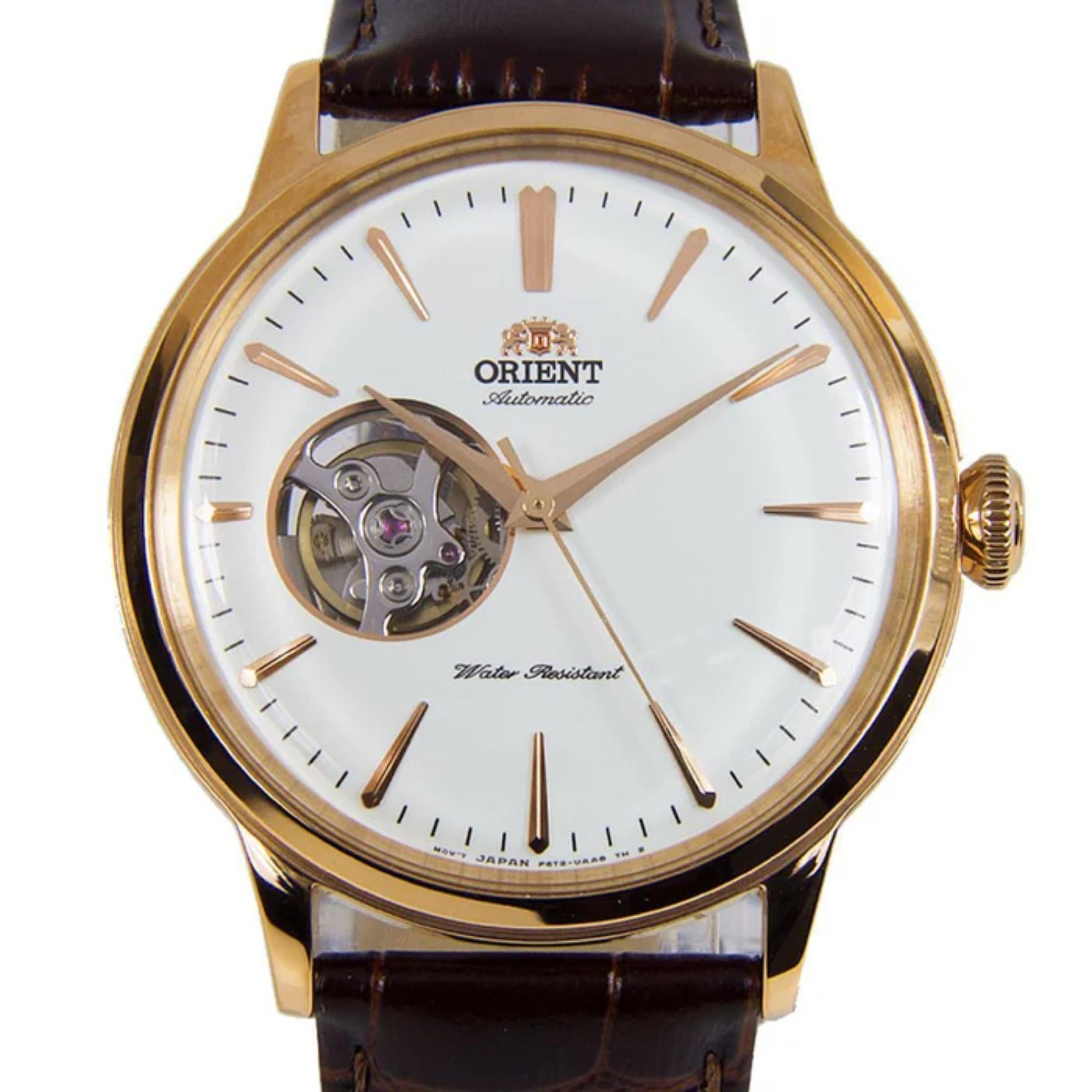 Orient Bambino 41mm Open Heart White Dial Leather Mens Automatic Watch RA-AG0003S10B