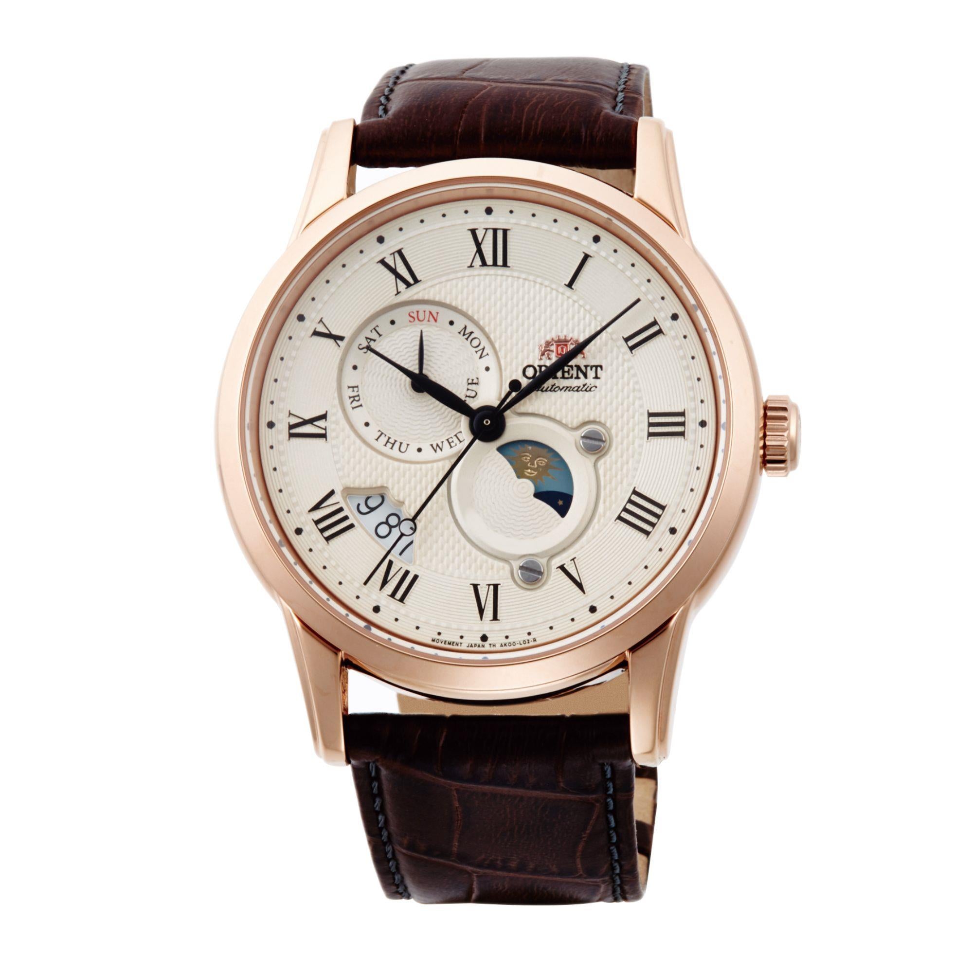 Orient Bambino Sun & Moon Mechanical Champagne Dial Men’s Watch RA-AK0007S30B