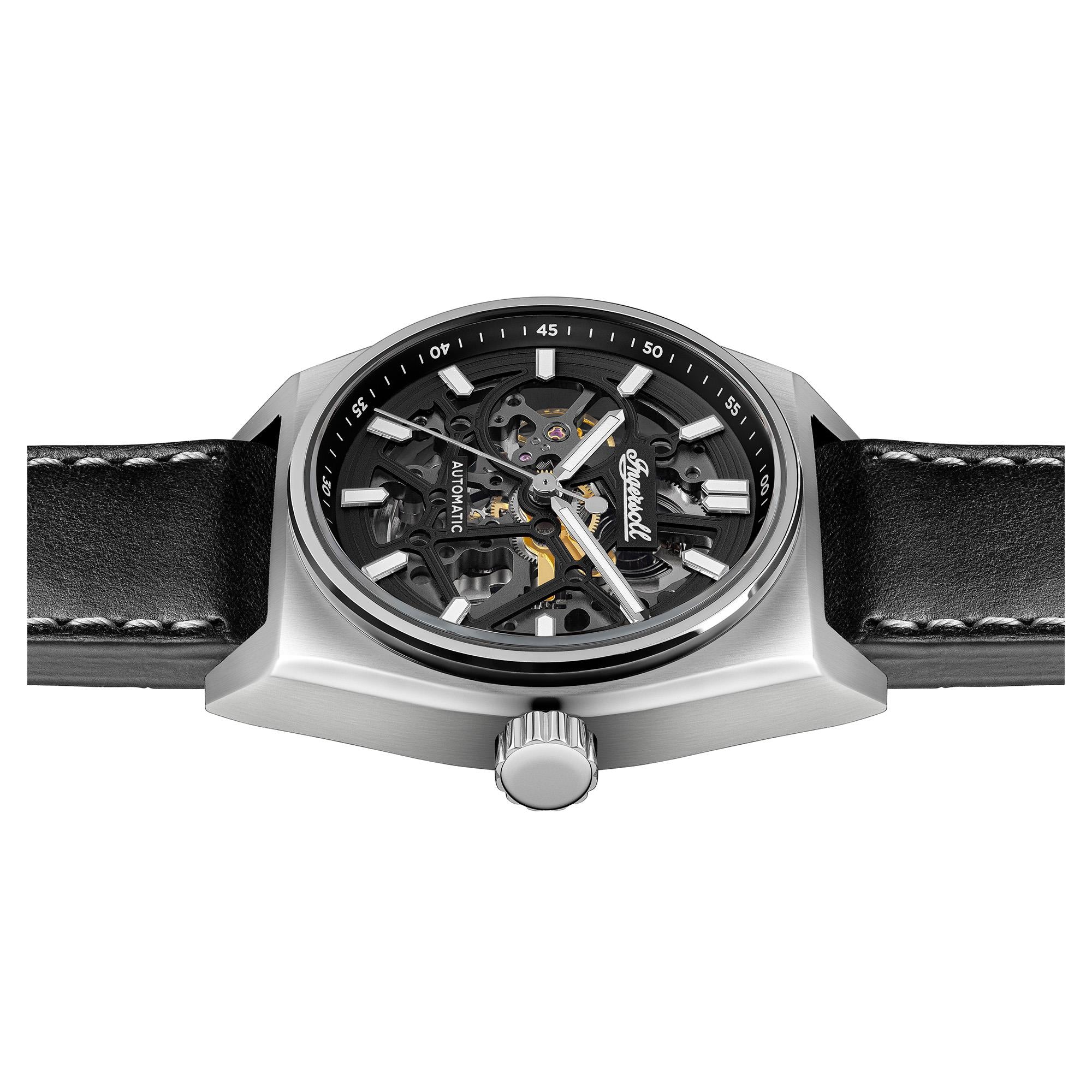 Ingersoll The Vert Automatic Black Skeleton Dial Black Leather Strap Men's Watch I14301