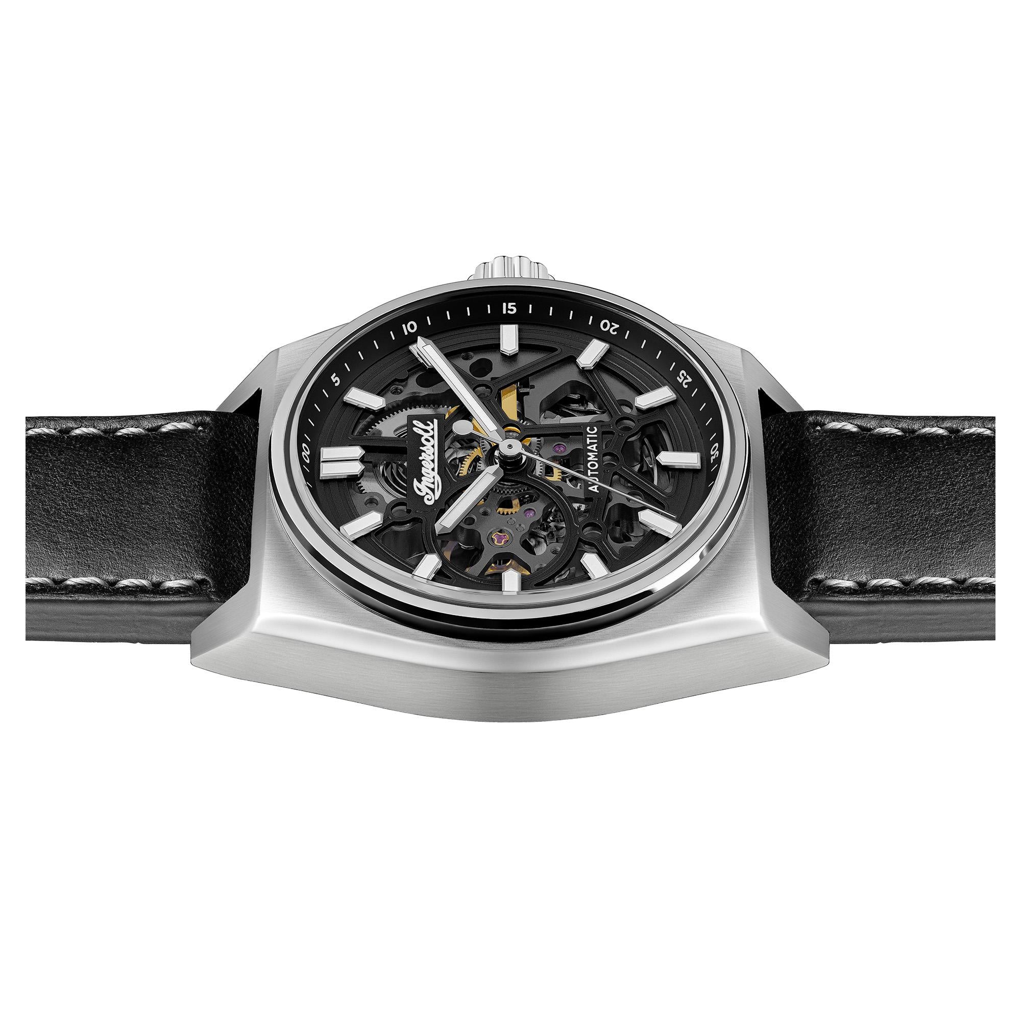 Ingersoll The Vert Automatic Black Skeleton Dial Black Leather Strap Men's Watch I14301