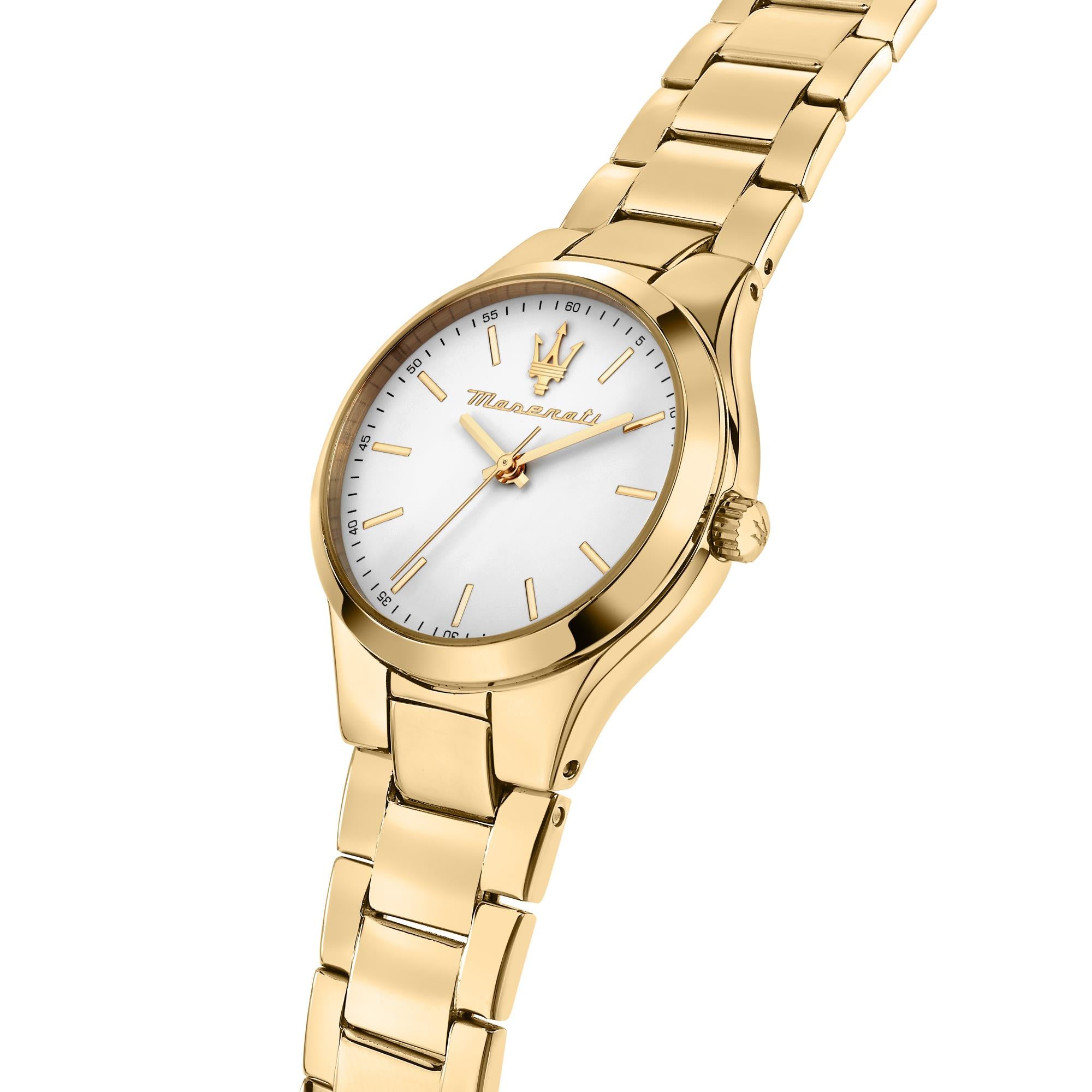 Maserati Attrazione Quartz White Dial Gold PVD Stainless Steel Bracelet Ladies Watch R8853151501
