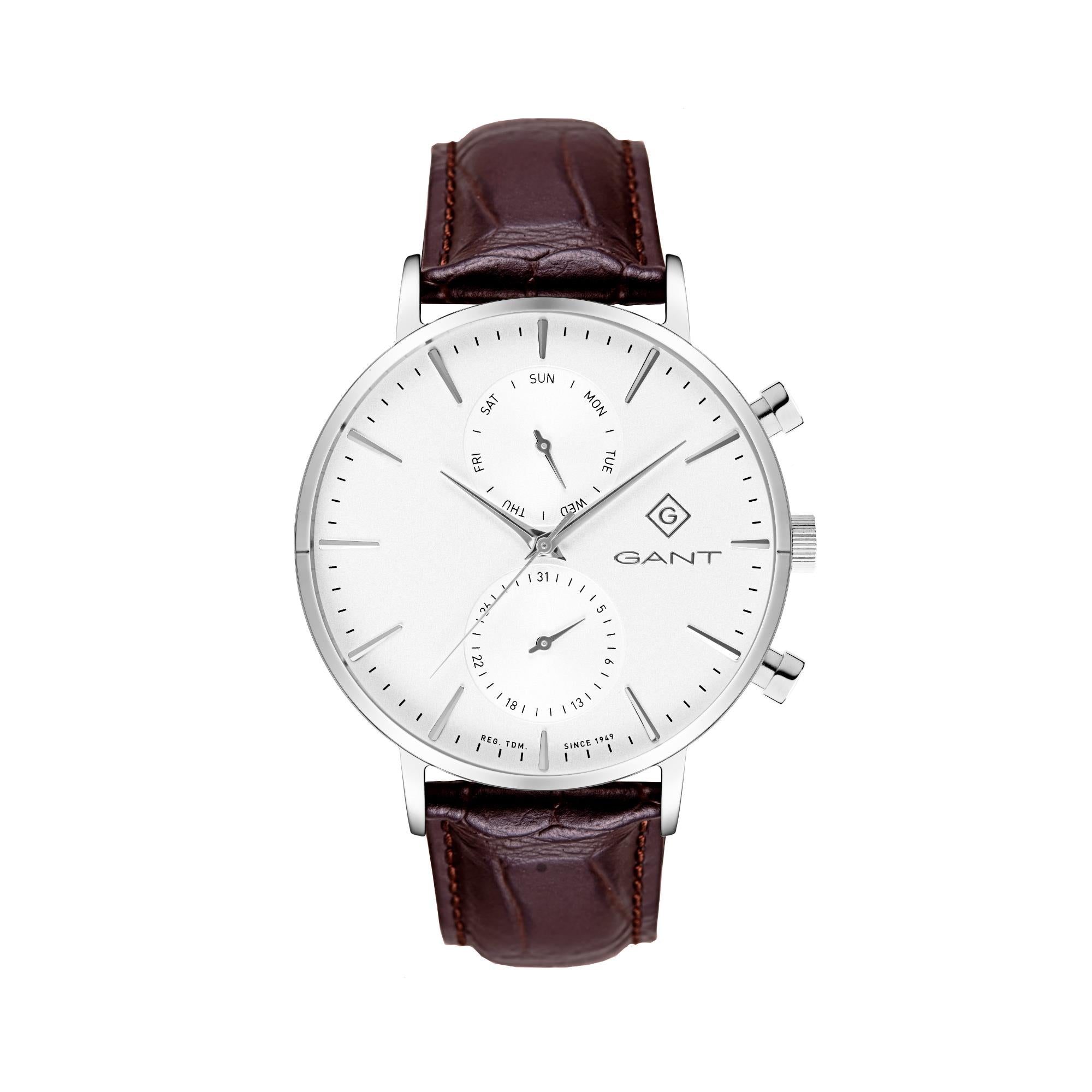 Gant Park Hill Quartz White Chronograph Dial Brown Leather Strap Men's Watch G121001