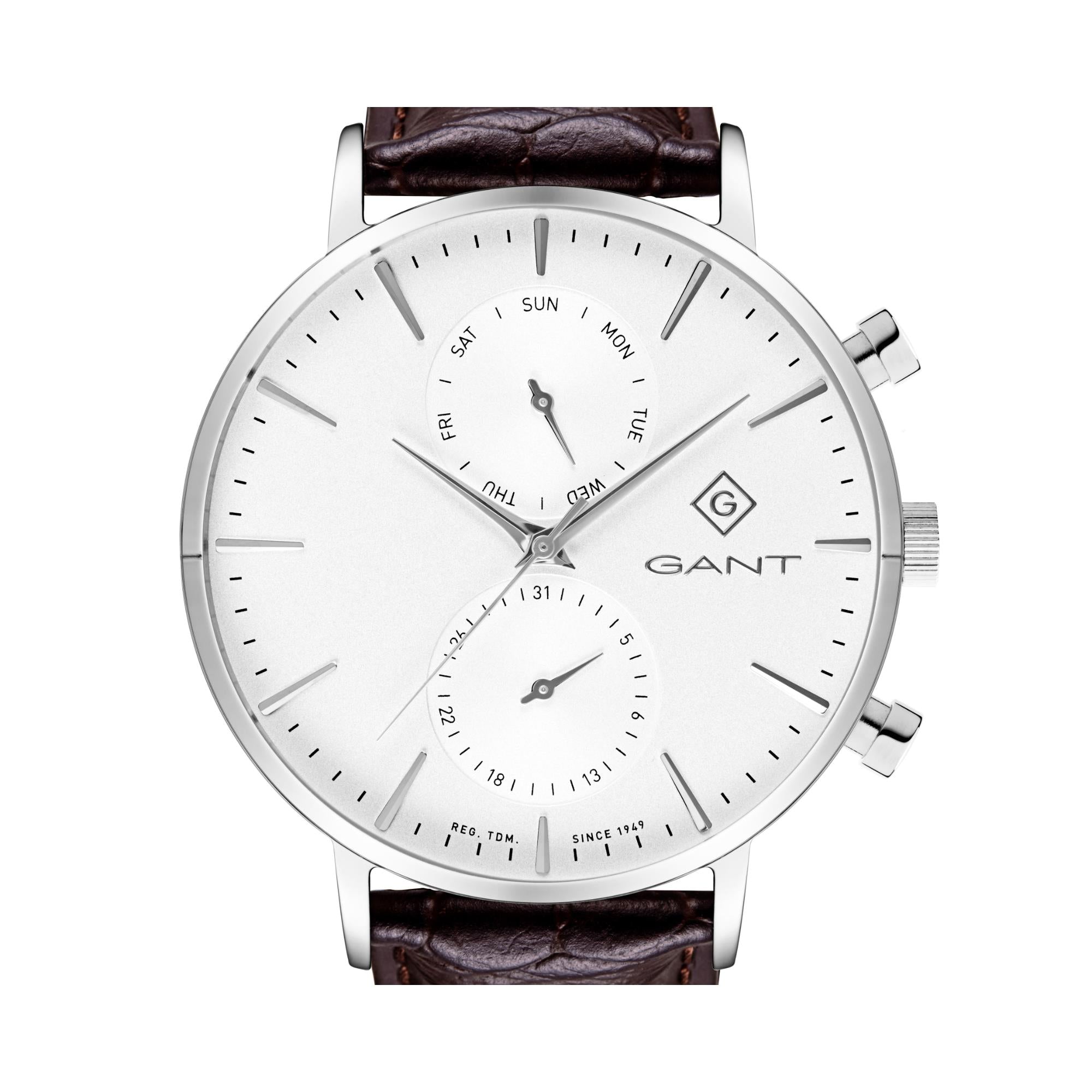 Gant Park Hill Quartz White Chronograph Dial Brown Leather Strap Men's Watch G121001