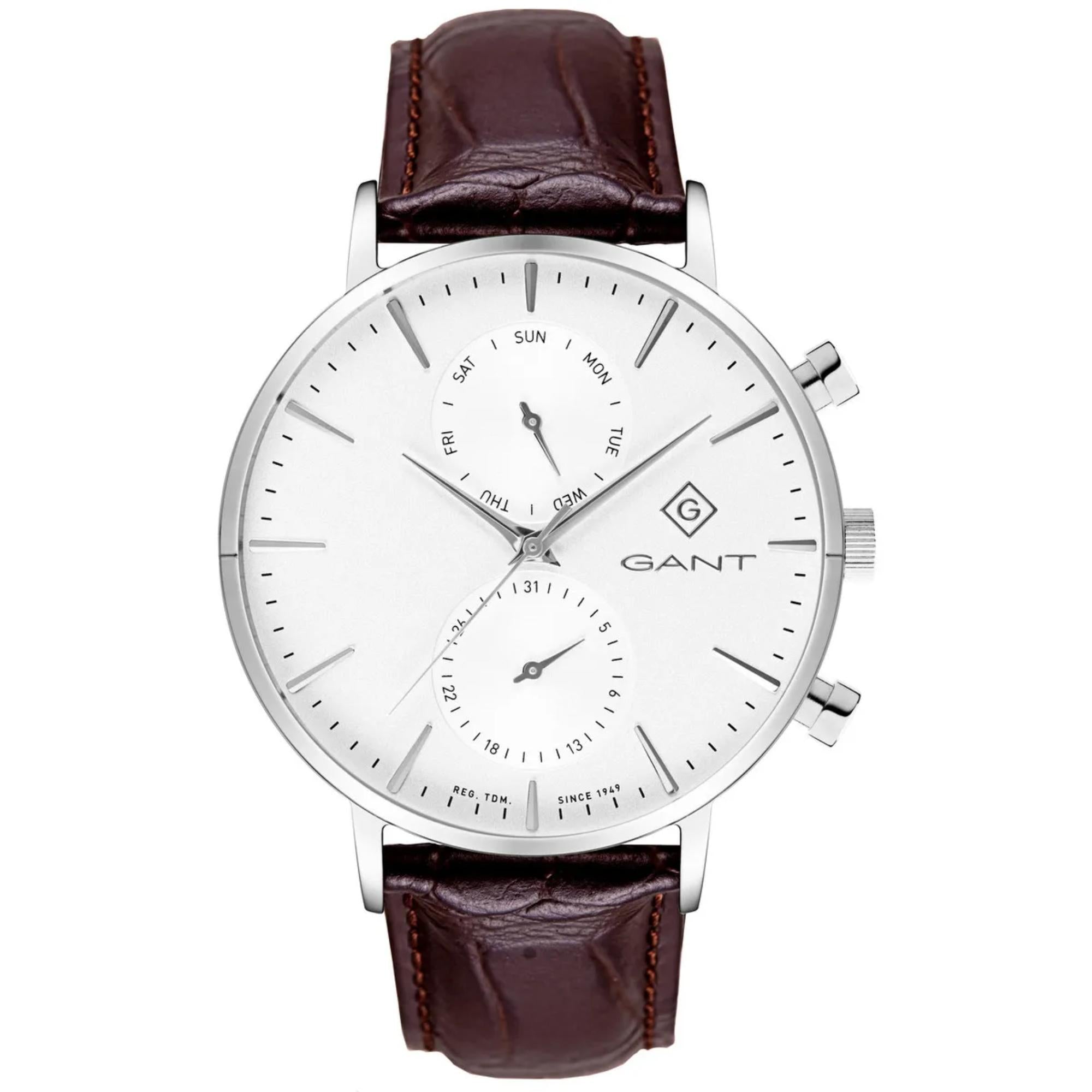 Gant Park Hill Quartz White Chronograph Dial Brown Leather Strap Men's Watch G121001