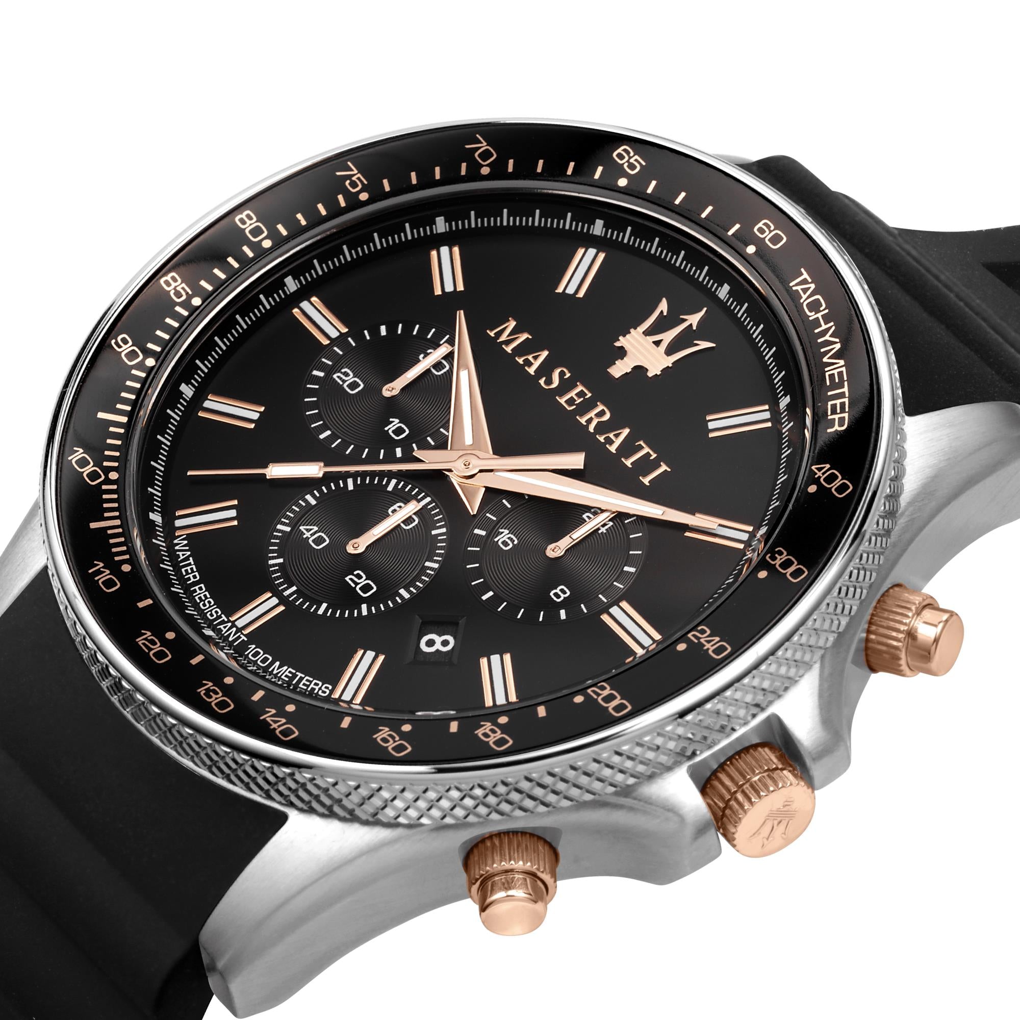 Maserati Sfidia Quartz Black Chronograph Dial Black Silicone Strap Men's Watch R8871640002