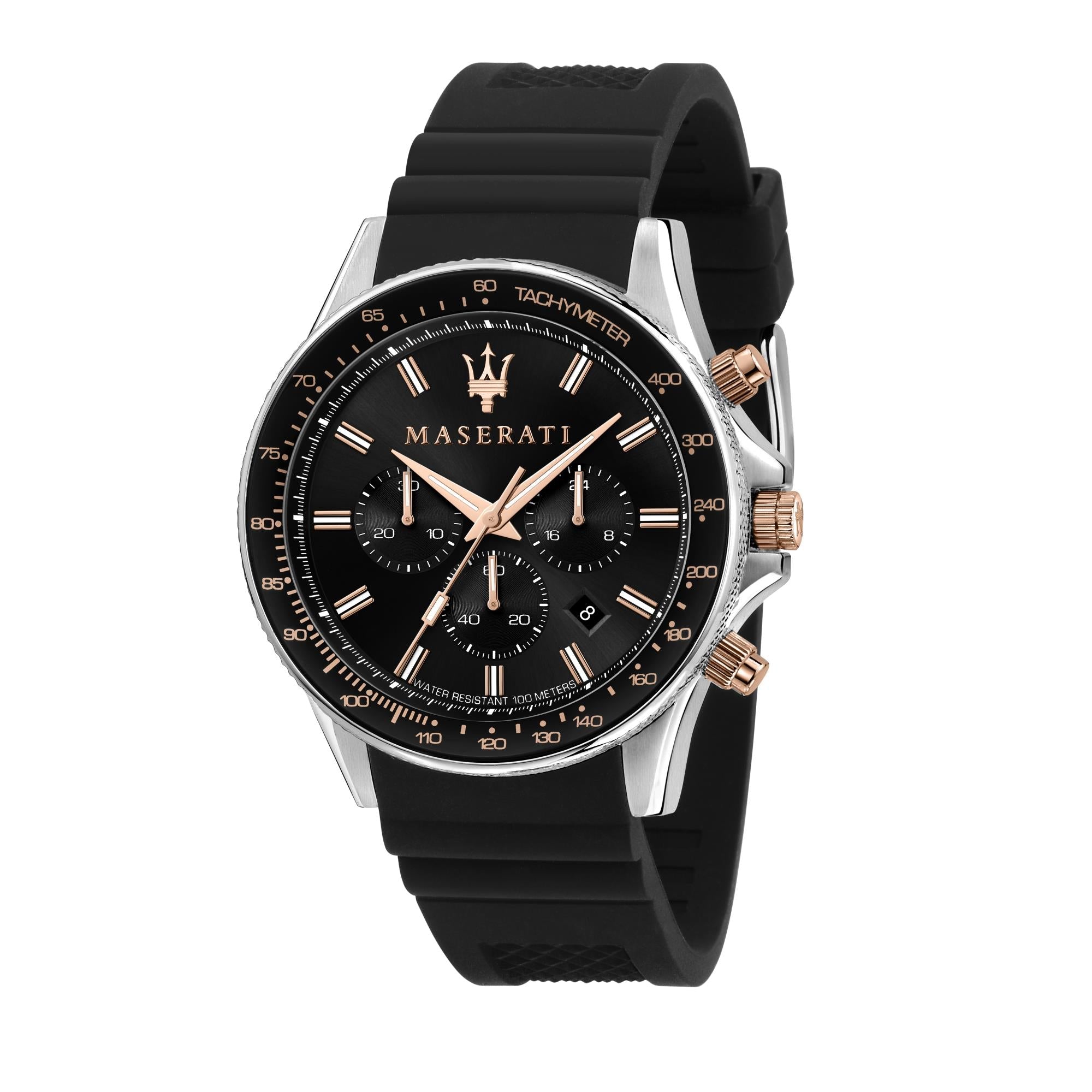 Maserati Sfidia Quartz Black Chronograph Dial Black Silicone Strap Men's Watch R8871640002