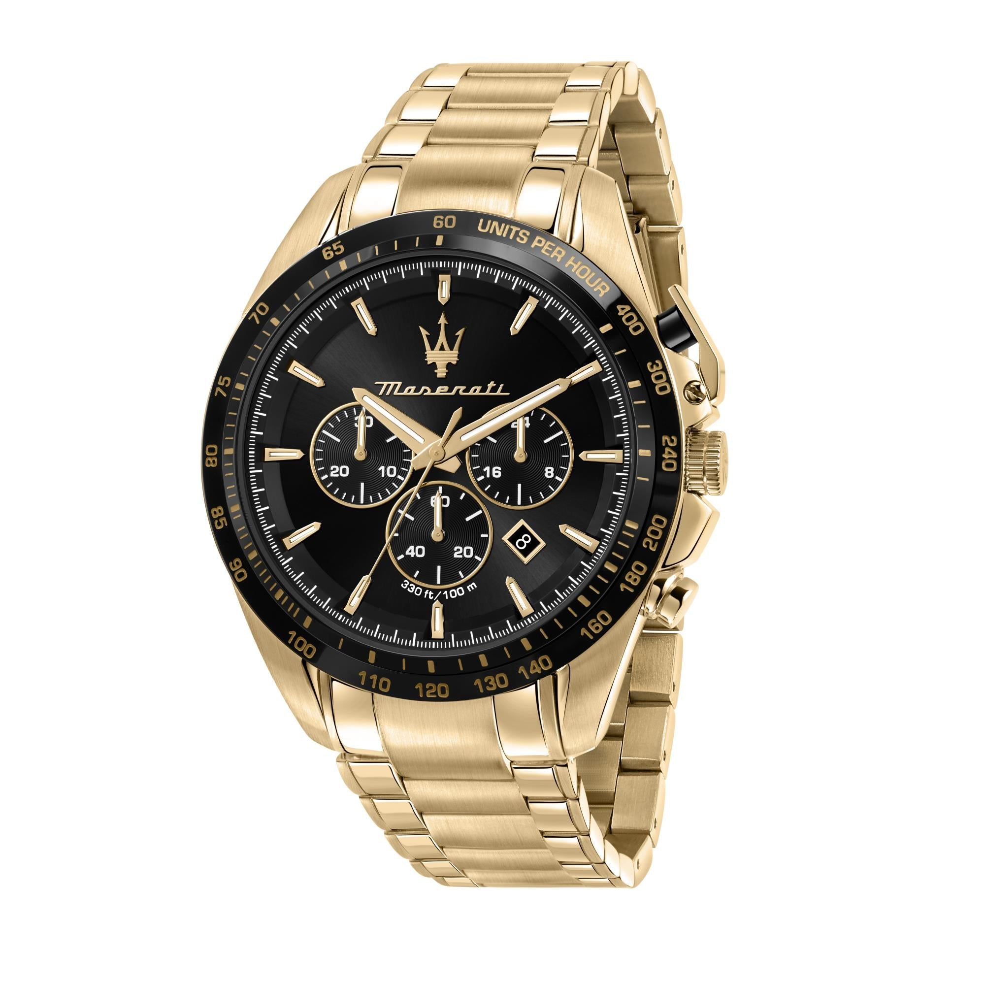 Maserati TRAGUARDO Quartz Black Chronograph Dial Gold PVD Steel Bracelet Men’s Watch R8873612041