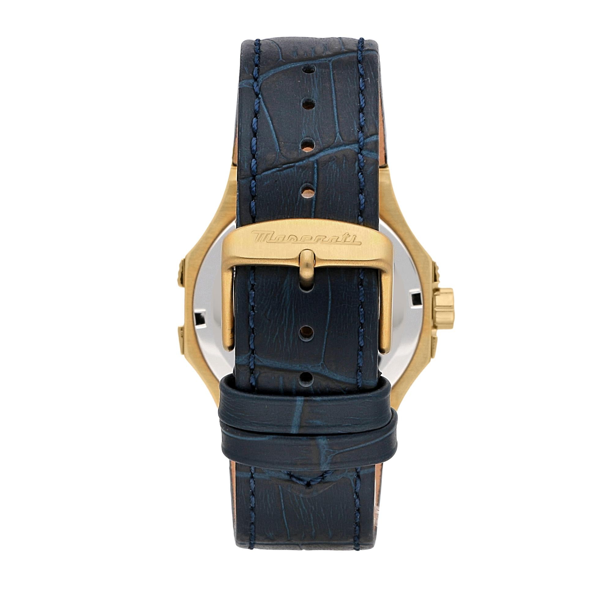Maserati Potenza Quartz Blue Dial Blue Leather Strap Men's Watch R8851108035