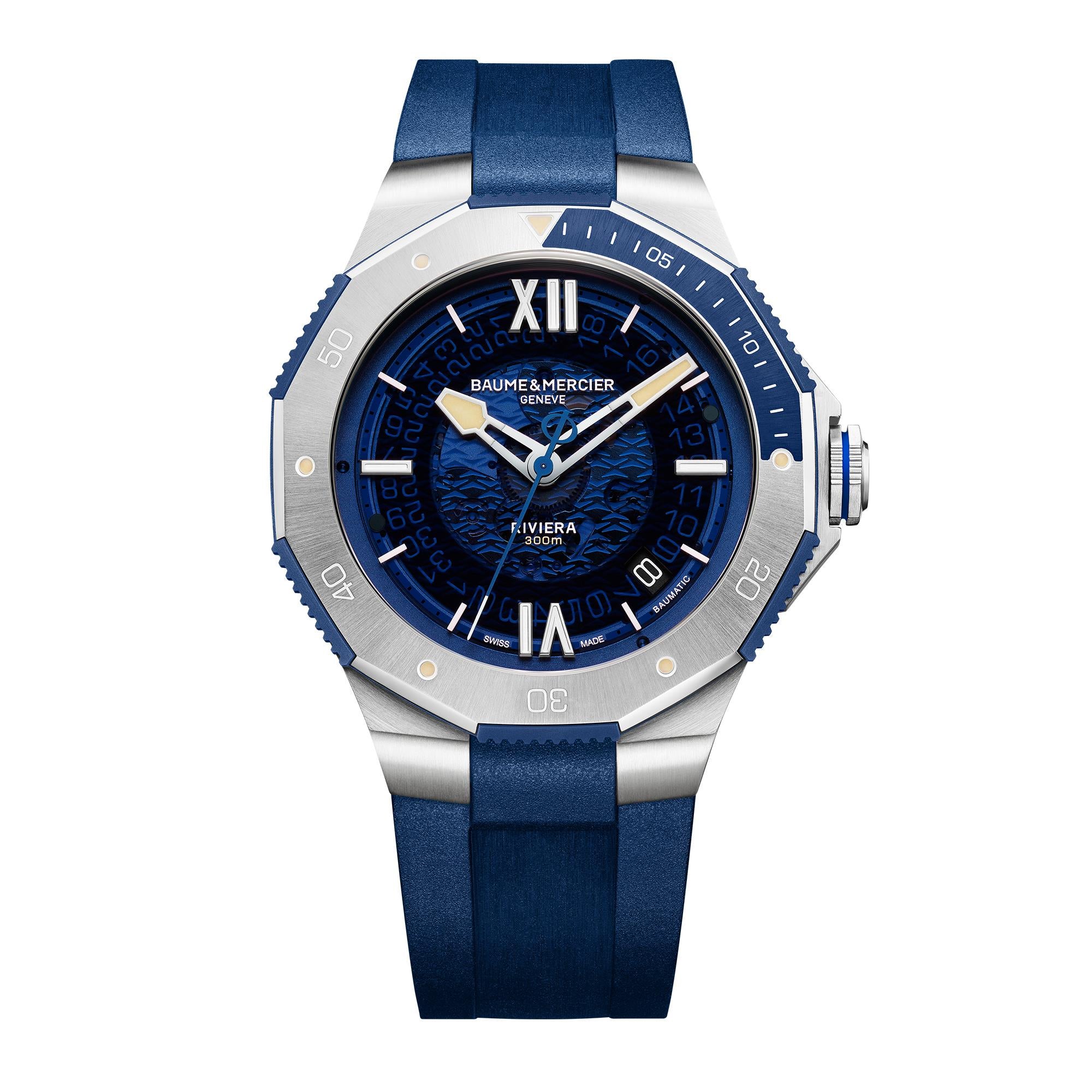 Baume & Mercier Riviera Baumatic Automatic Blue Dial Blue Rubber Strap Men’s Watch BM0A10716