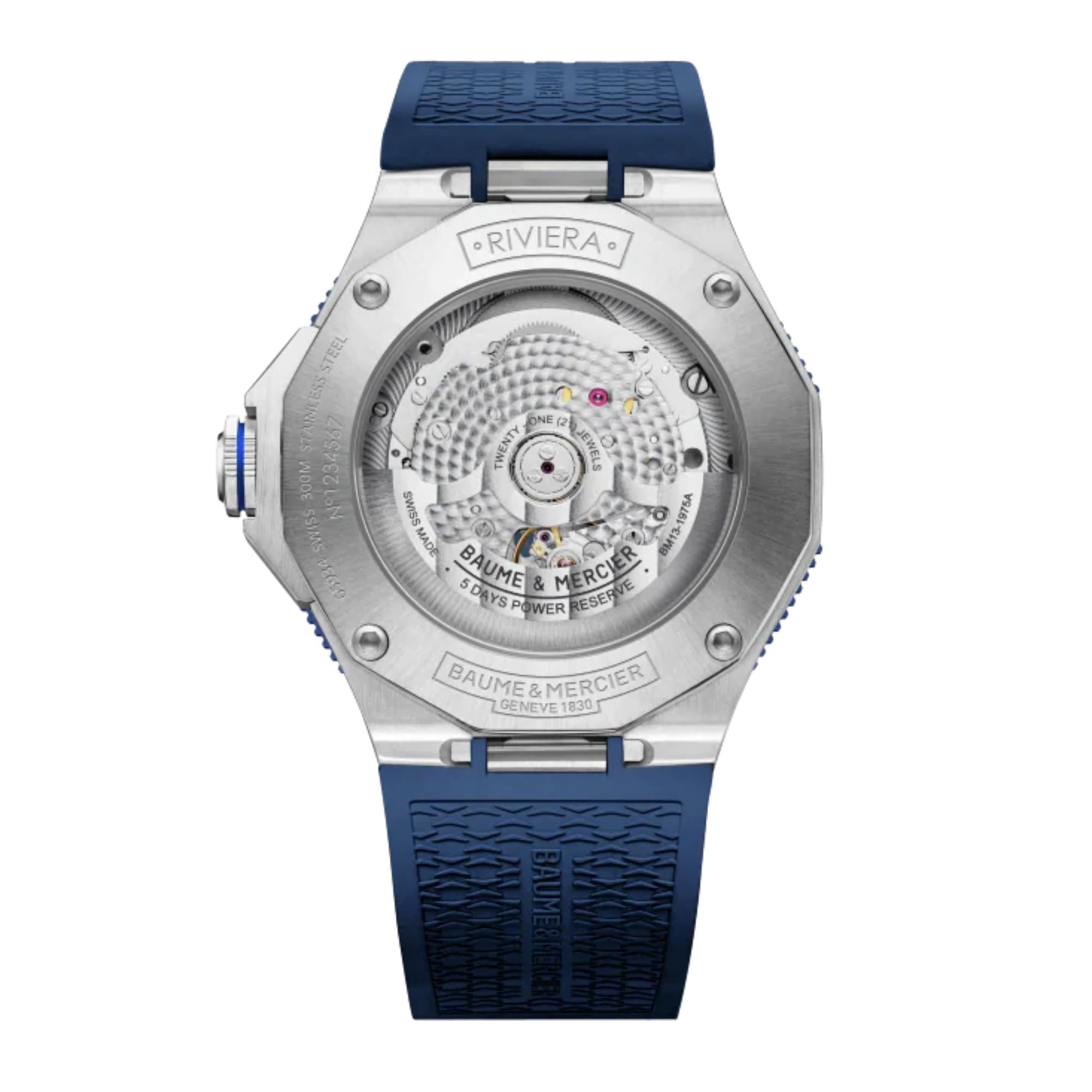 Baume & Mercier Riviera Baumatic Automatic Blue Dial Blue Rubber Strap Men’s Watch BM0A10716