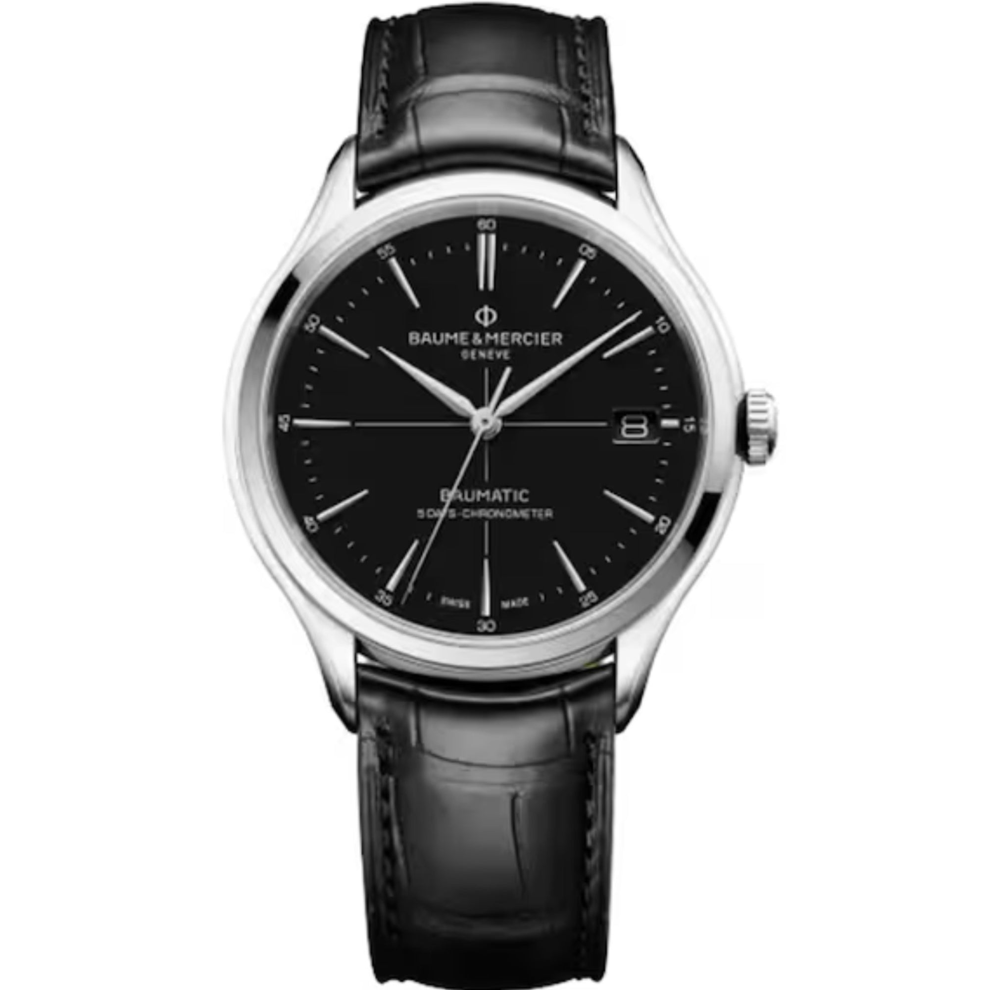 Baume & Mercier Clifton Baumatic Automatic Black Dial Black Leather Strap Men’s Watch BM0A10692