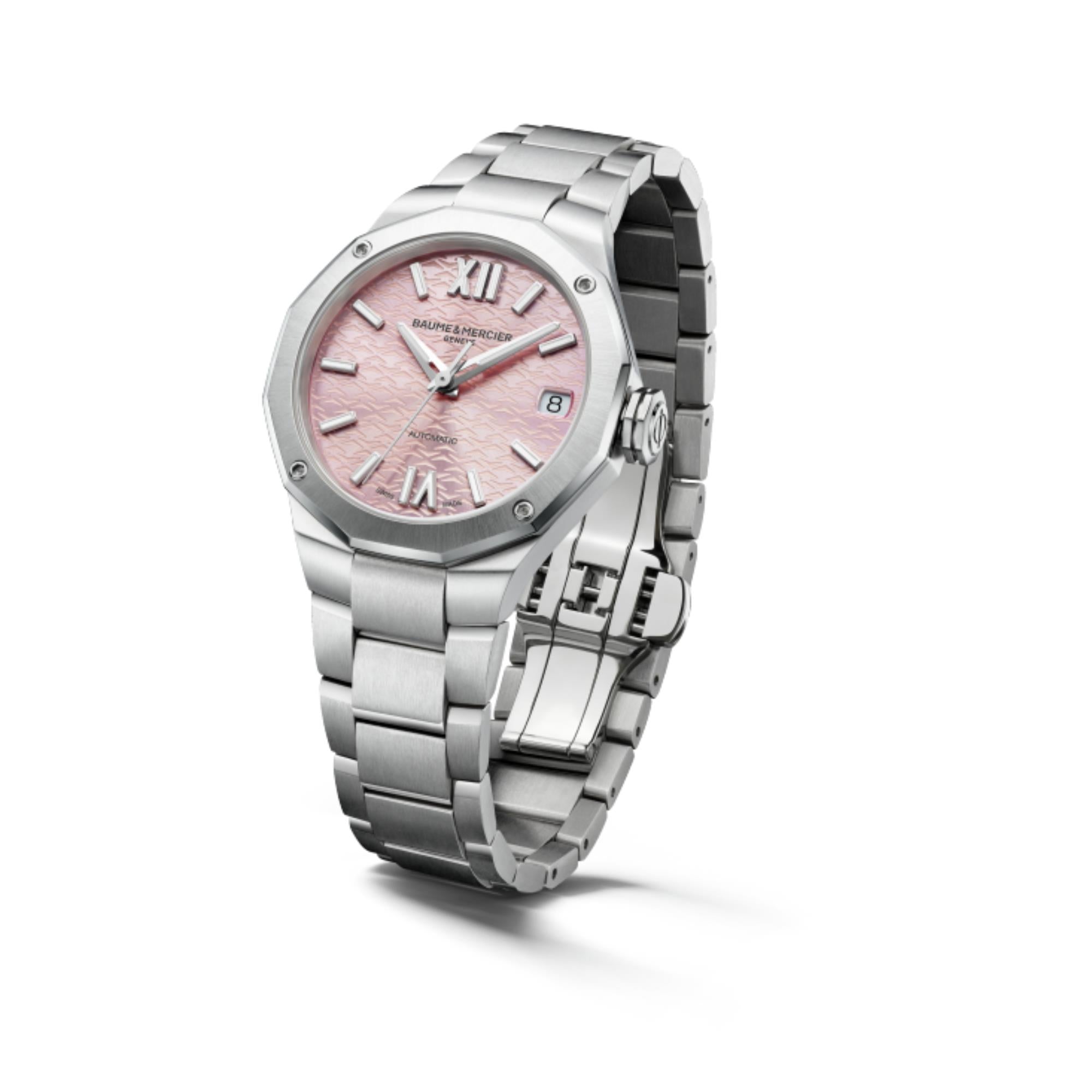 Baume & Mercier Riviera Swiss-made Automatic Pink Dial Stainless Steel Bracelet Ladies Watch BM0A10675