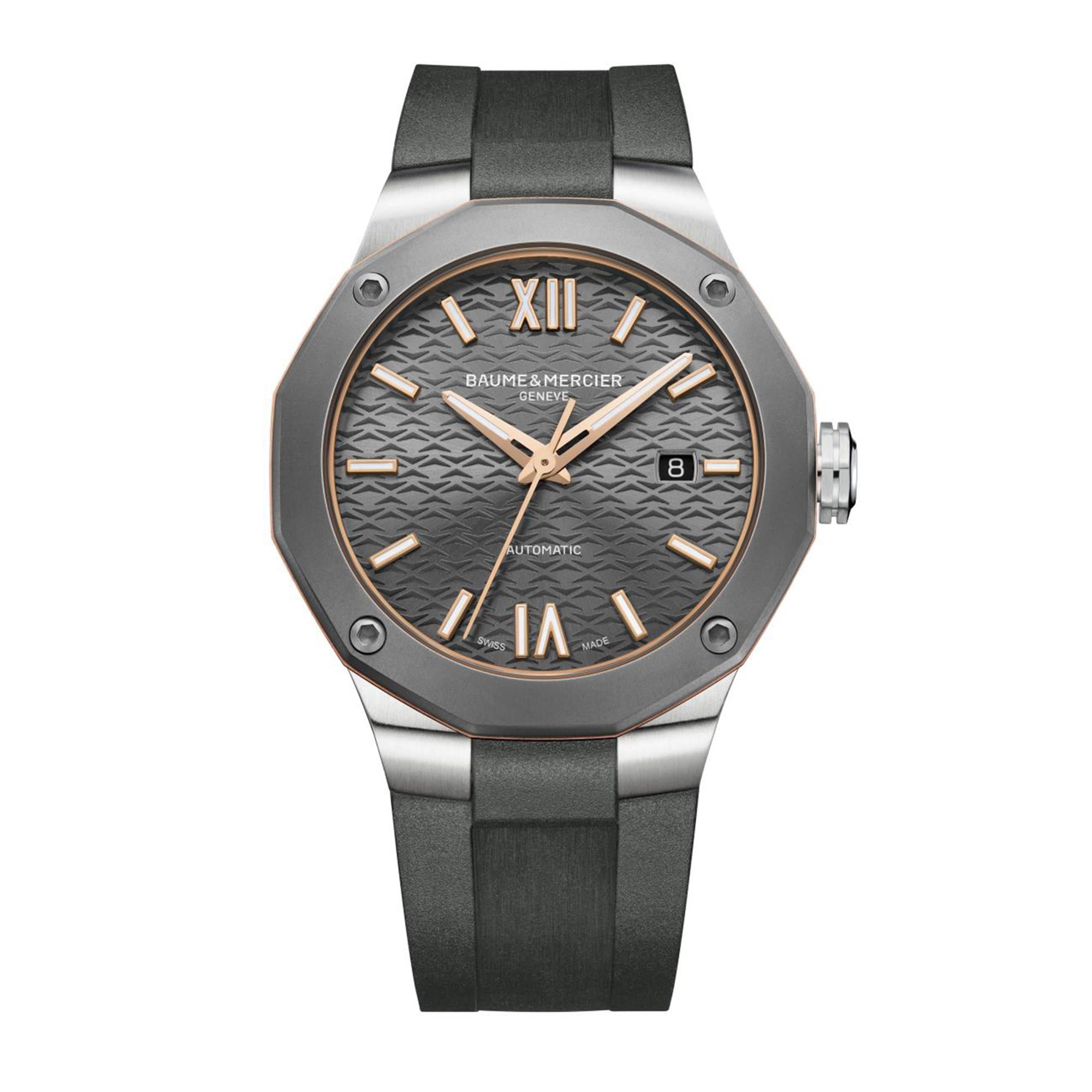 Baume & Mercier Riviera Swiss-made Automatic Grey Dial Grey Rubber Strap Men's Watch BM0A10660