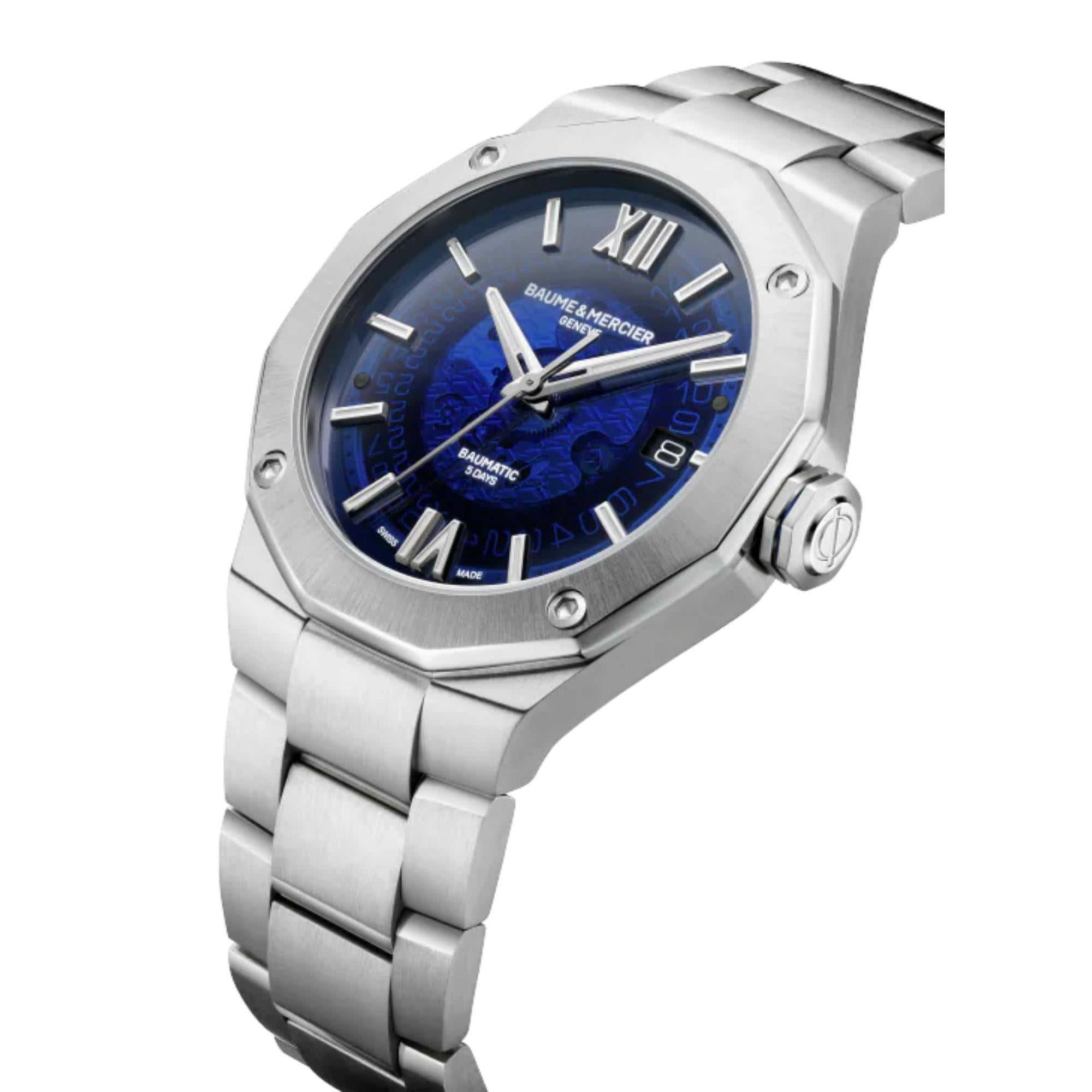 Baume & Mercier Riviera Baumatic Automatic Blue Dial Stainless Steel Bracelet Men’s Watch BM0A10616