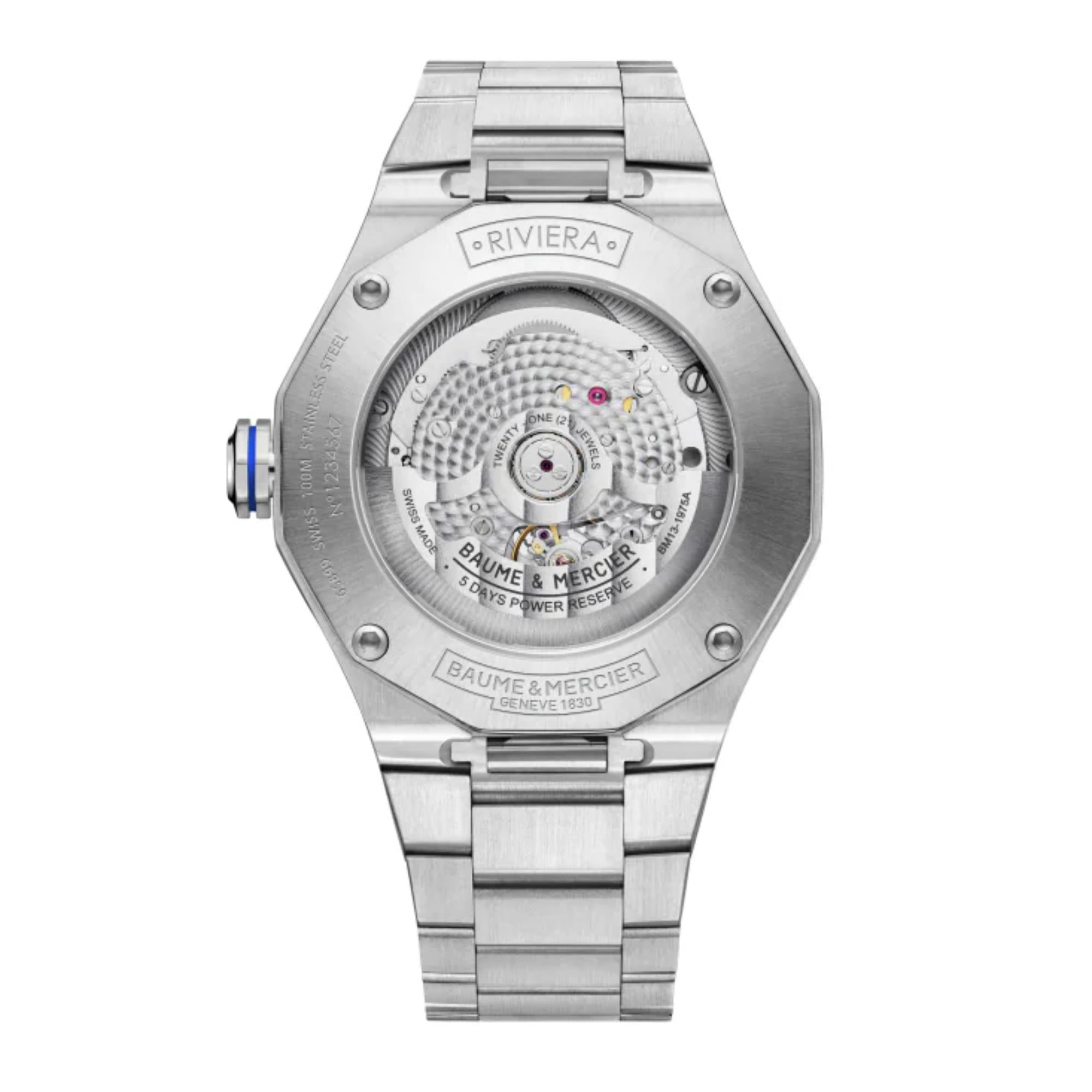 Baume & Mercier Riviera Baumatic Automatic Blue Dial Stainless Steel Bracelet Men’s Watch BM0A10616