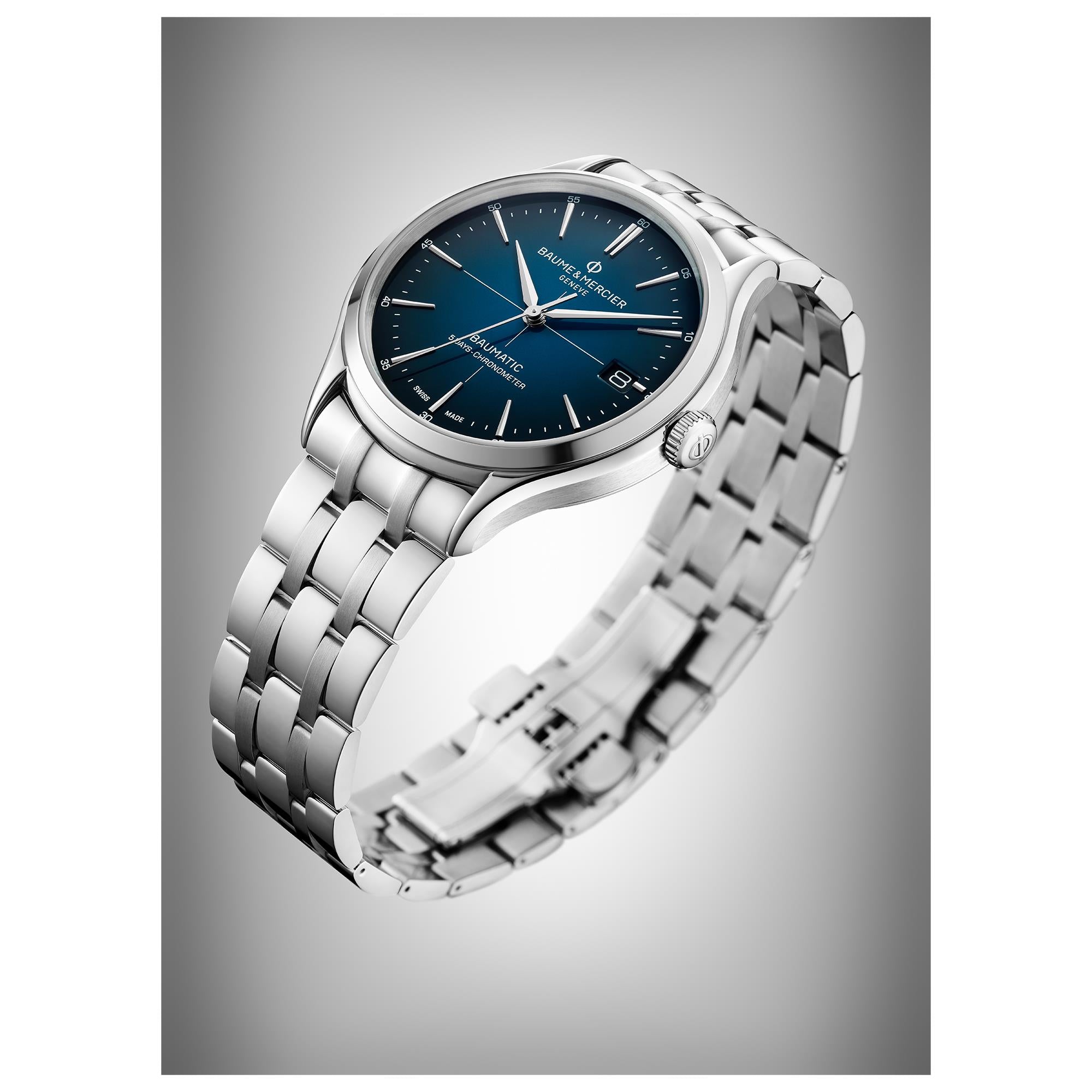 Baume & Mercier Clifton Baumatic Automatic Blue Dial Stainless Steel Bracelet Men’s Watch BM0A10468