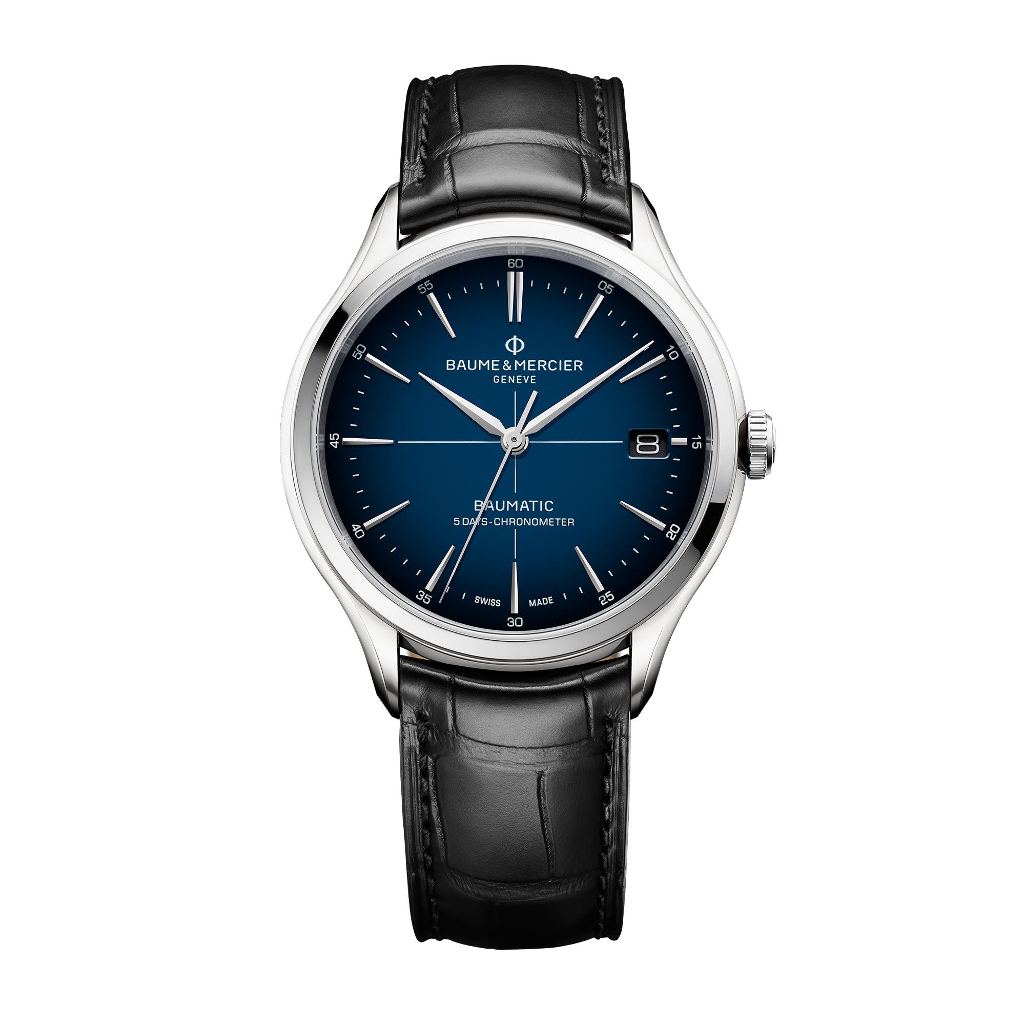 Baume & Mercier Clifton Baumatic Automatic Blue Dial Black Leather Strap Men’s Watch BM0A10467