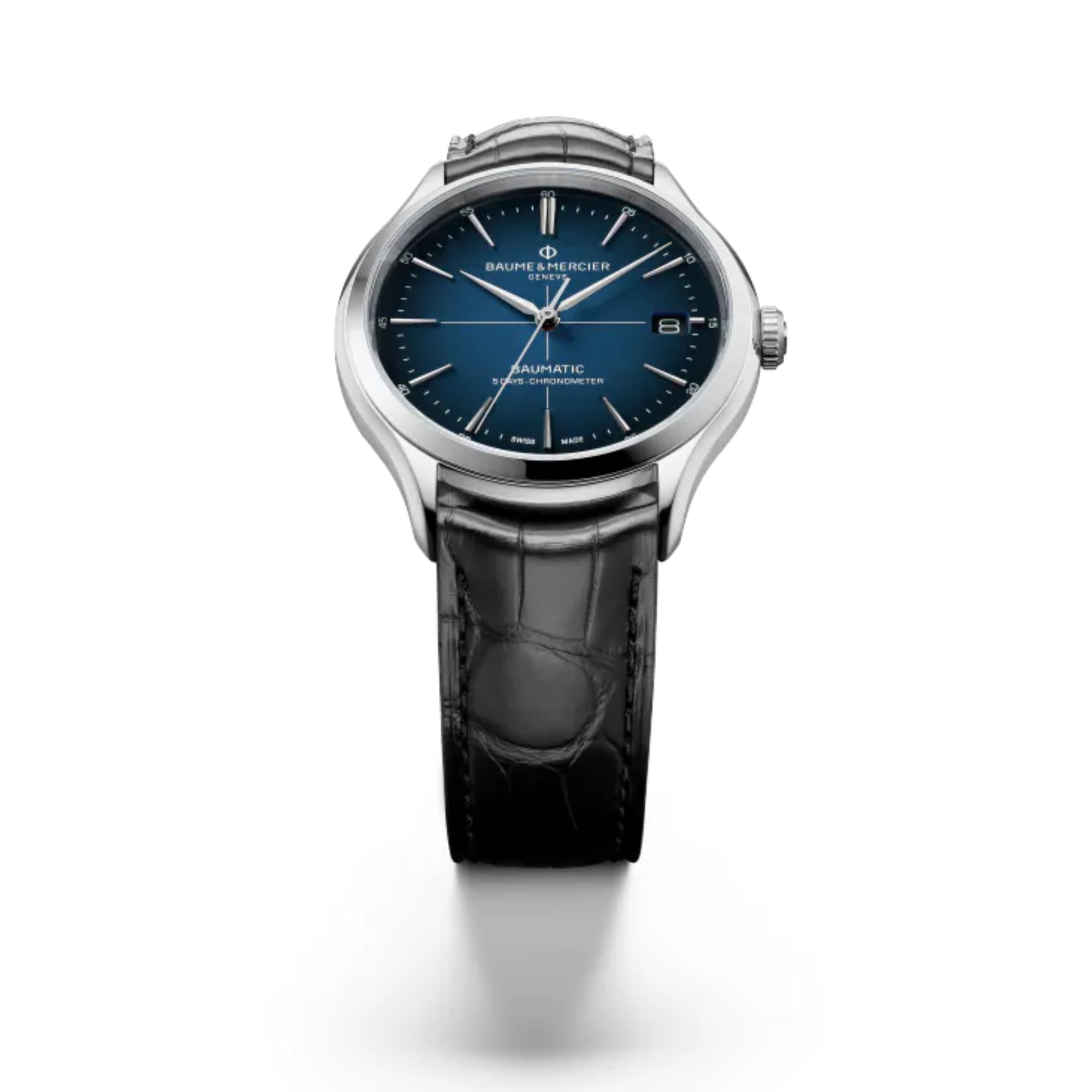 Baume & Mercier Clifton Baumatic Automatic Blue Dial Black Leather Strap Men’s Watch BM0A10467