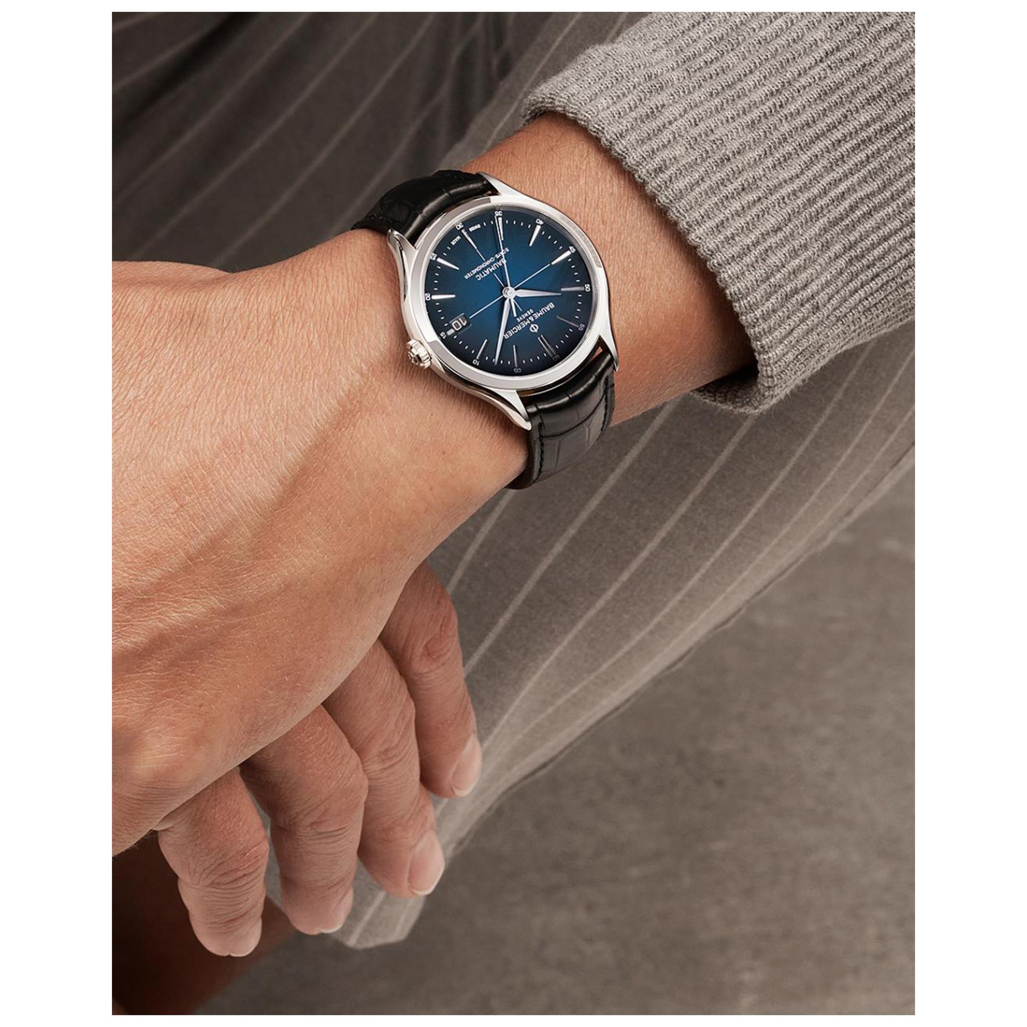 Baume & Mercier Clifton Baumatic Automatic Blue Dial Black Leather Strap Men’s Watch BM0A10467