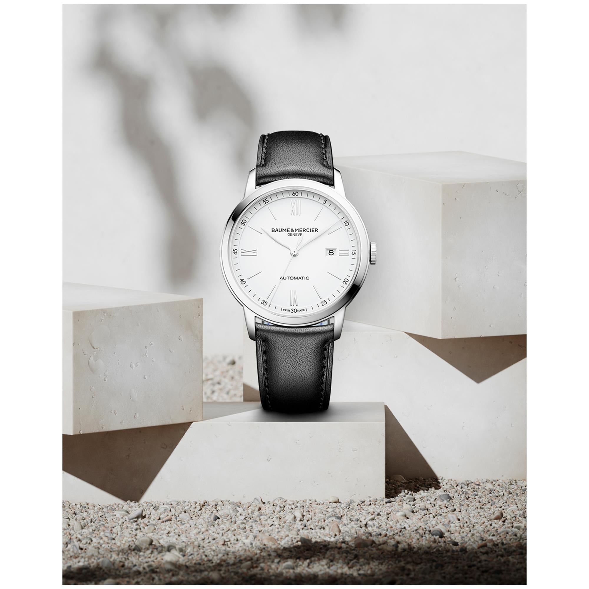 Baume & Mercier Classima Automatic White Dial Black Leather Strap Men's Watch BM0A10332